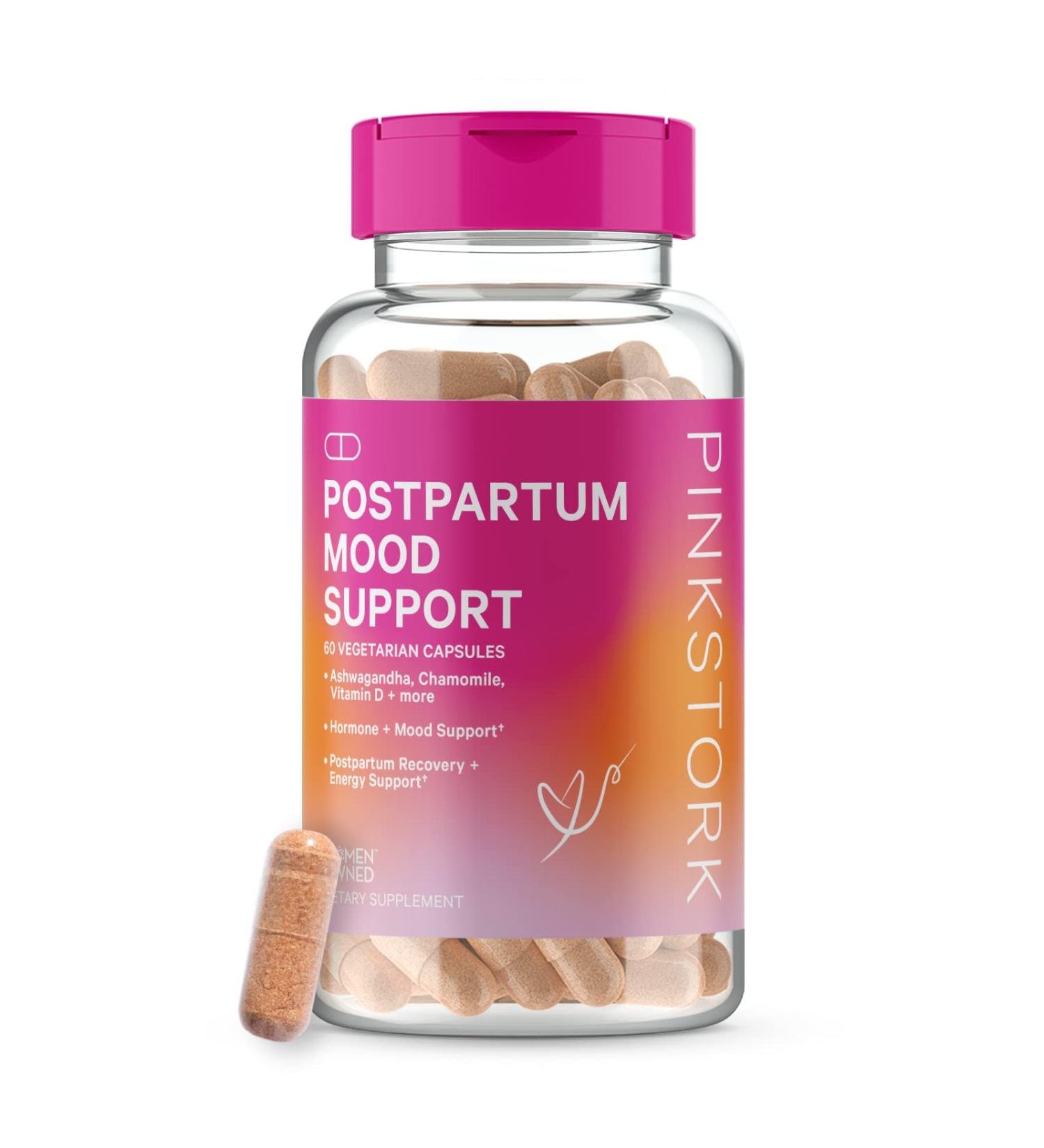 Pink Stork Postpartum Mood Support: Hormone Balance & Recovery with Ashwagandha - 60 Capsules - Buy Online on GoSupps.com