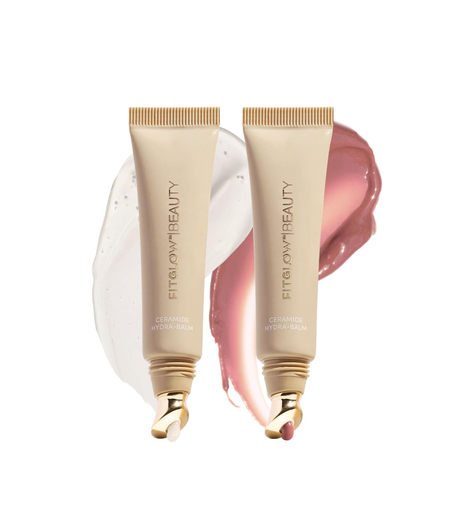 Fitglow Beauty Ceramide Hydra-Balm Duo | 2-Pack Lip & Skin Barrier Skincare with Ceramides + Plant Collagen | 24-Hour Hydration Anti-Aging Repair | Clear/Tinted | 24Hour + Rosewood - 2 x 10ml