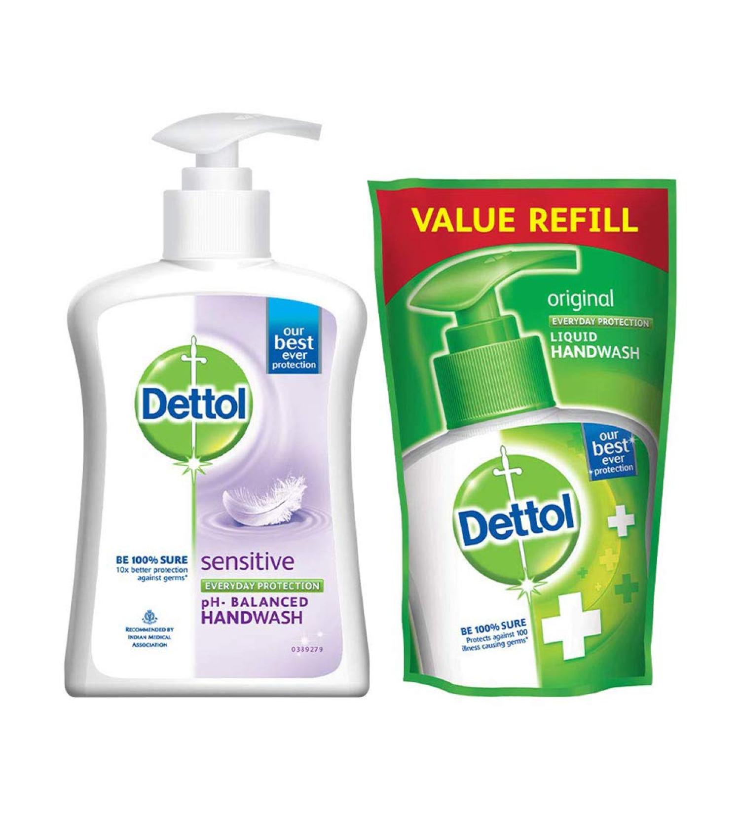 Buy Dettol Liquid Sensitive Handwash 200ml + Free Dettol Original Hand Wash Pouch 175ml - International Shipping Available - Buy Online on GoSupps.com