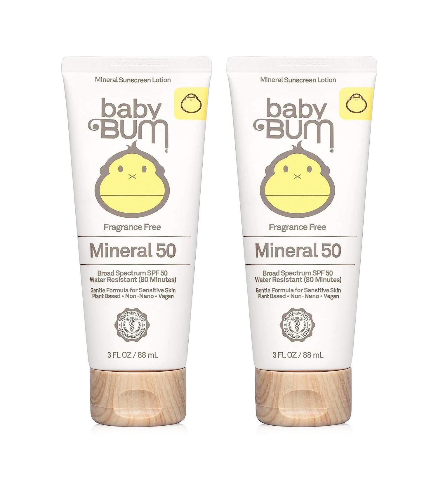 Baby Bum SPF 50 Sunscreen Lotion | Mineral UVA/UVB Face and Body Protection for Sensitive Skin | Fragrance Free | Travel Size | 3 FL OZ (Pack of 2) - Buy Online on GoSupps.com