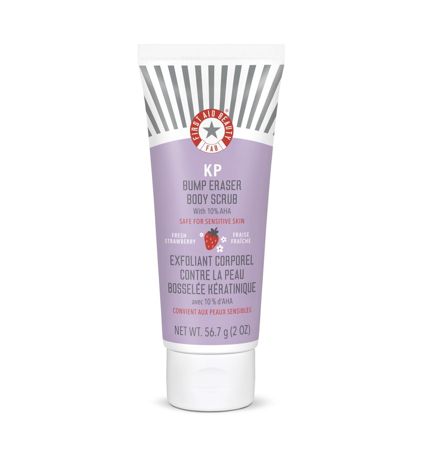 First Aid Beauty KP Bump Eraser Body Scrub - 10% AHA Exfoliating Skin Cleanser for Keratosis Pilaris Strawberry Scent 2 oz - International Shipping Available - Buy Online on GoSupps.com
