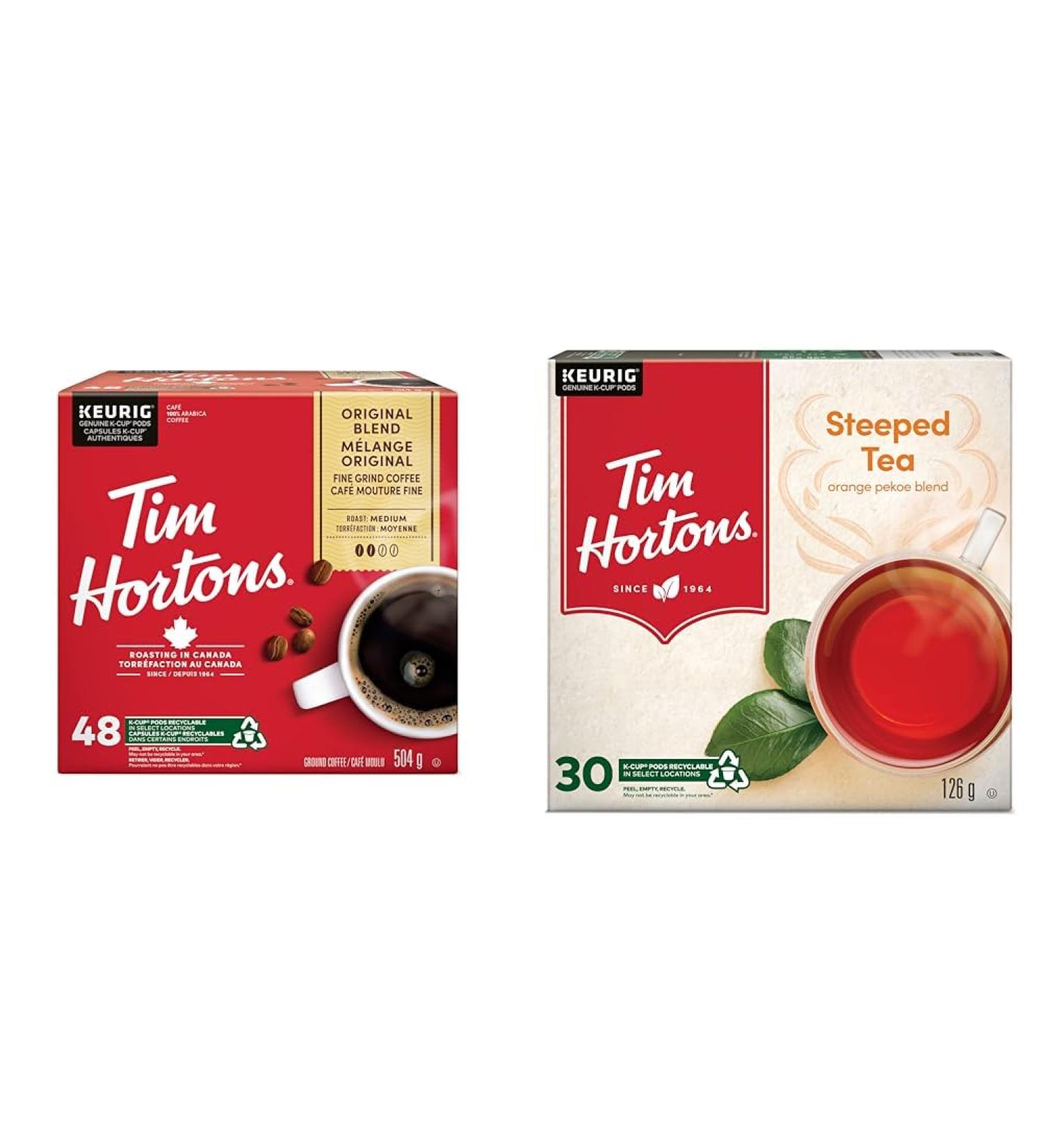 Tim Hortons Original Coffee blend Single Serve Keurig K-Cup Pods Medium Roast 48 Count & Steeped Orange Pekoe Tea Single Serve Keurig K-Cup Pods 30 Count Original Blend + Pekoe Tea 48 count (Pack of 1) - Buy Online on GoSupps.com