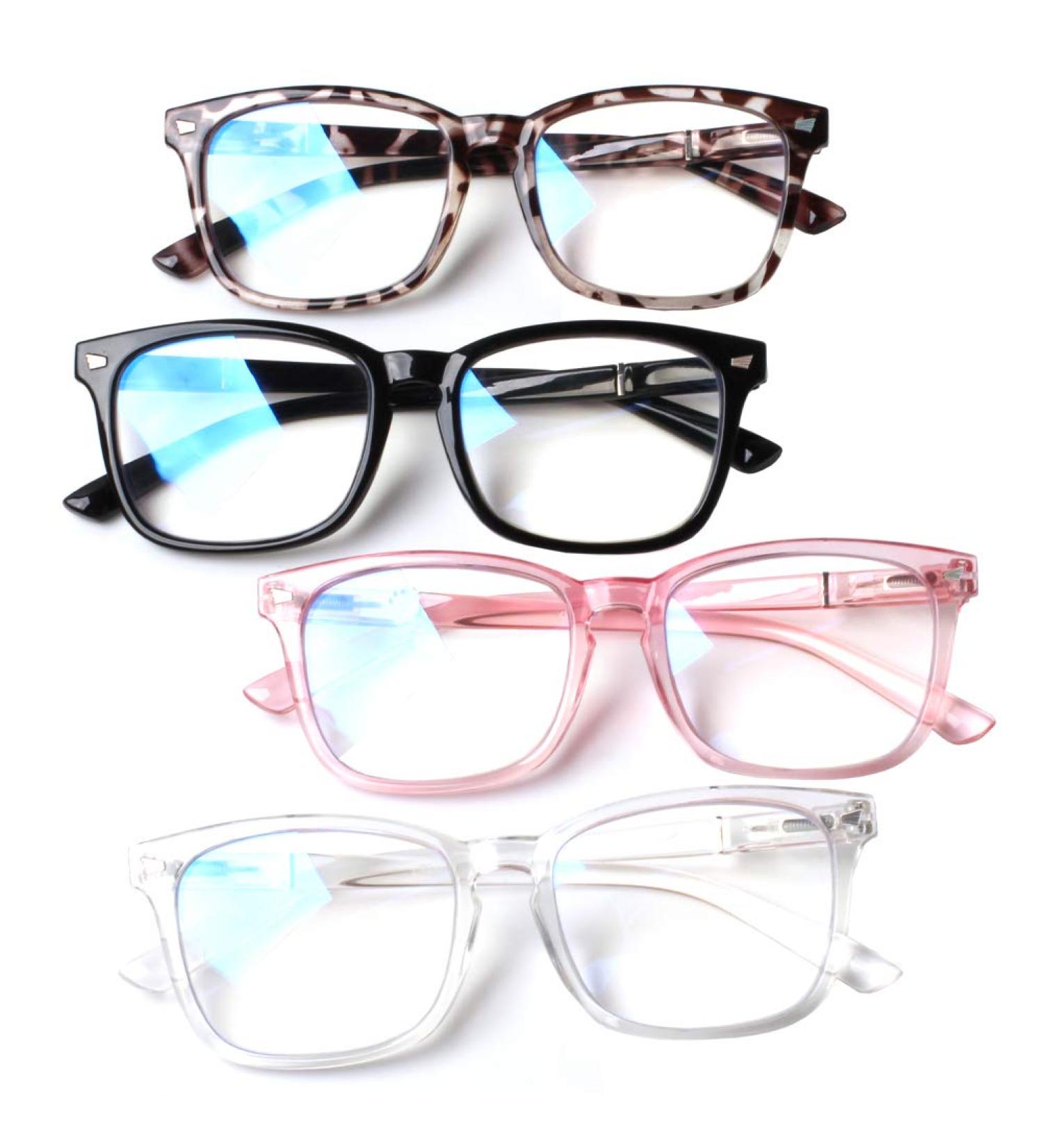 Henotin Blue Light Blocking Reading Glasses - 4-Pack Anti UV Square Nerd Eyeglasses for Men & Women - Spring Hinge 1.25 Diopters - Mixed Colors - Buy Online on GoSupps.com