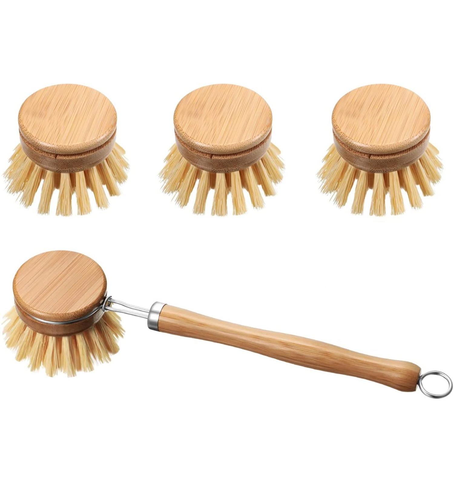 Kitchen Dish Washing Brush Include Natural Bamboo Scrub Cleaning Brush and 3 Replacement Bamboo Brush Heads Natural Dish Brush for Kitchen Room Cleaning Supplies (4 pcs) - Buy Online on GoSupps.com