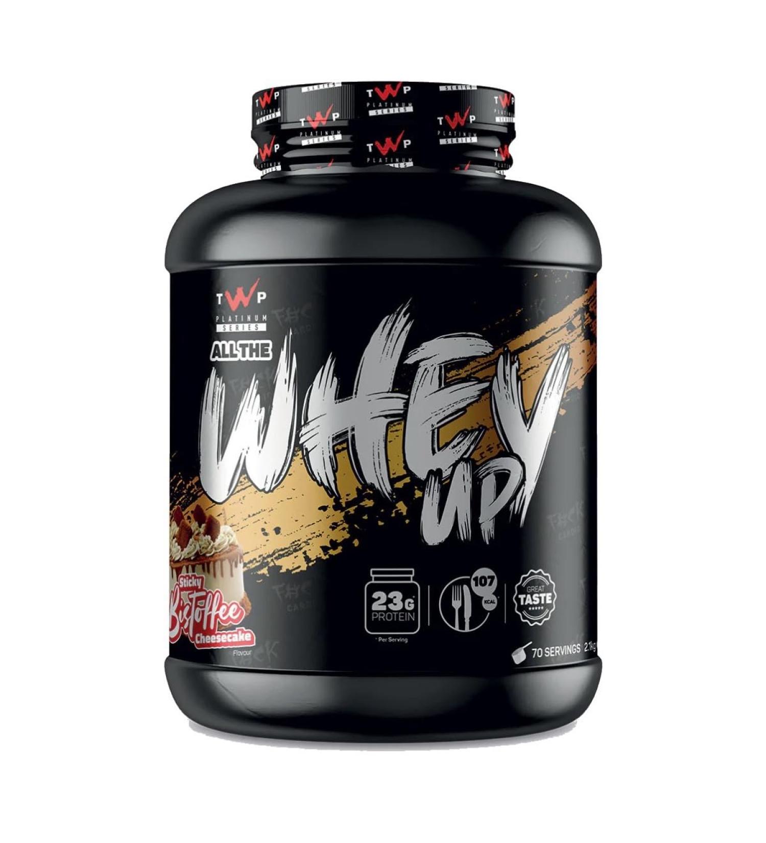 TWP Nutrition Platinum Series All The Whey Up Protein Powder Shake 23g Whey Protein Low Fat Low Carbs 2.1kg/900g & 70/30 Servings Vegetarian Friendly (2.1kg Sticky Bistoffee Cheesecake) Sticky Bistoffee Cheesecake 2.1kg - Buy Online on GoSupps.com