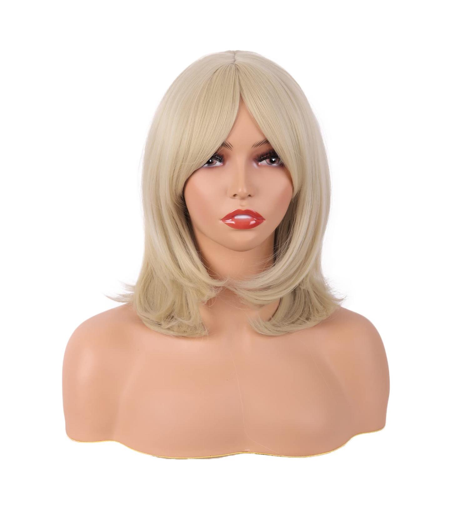 MapofBeauty 18 Inch/45 cm Layered Bangs Straight Synthetic Fiber Shoulder Length Hair Daily Use Wig (Blonde) - Buy Online on GoSupps.com