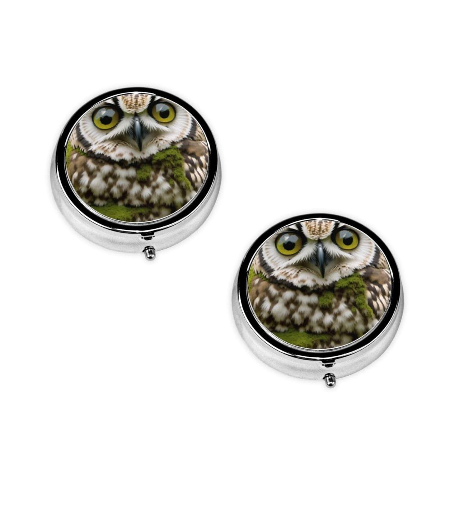 Owl Printed Mini Round Pill Box | 3 Compartment Medicine Organizer | Portable Travel Pill Case for Home & Office Use - Buy Online on GoSupps.com