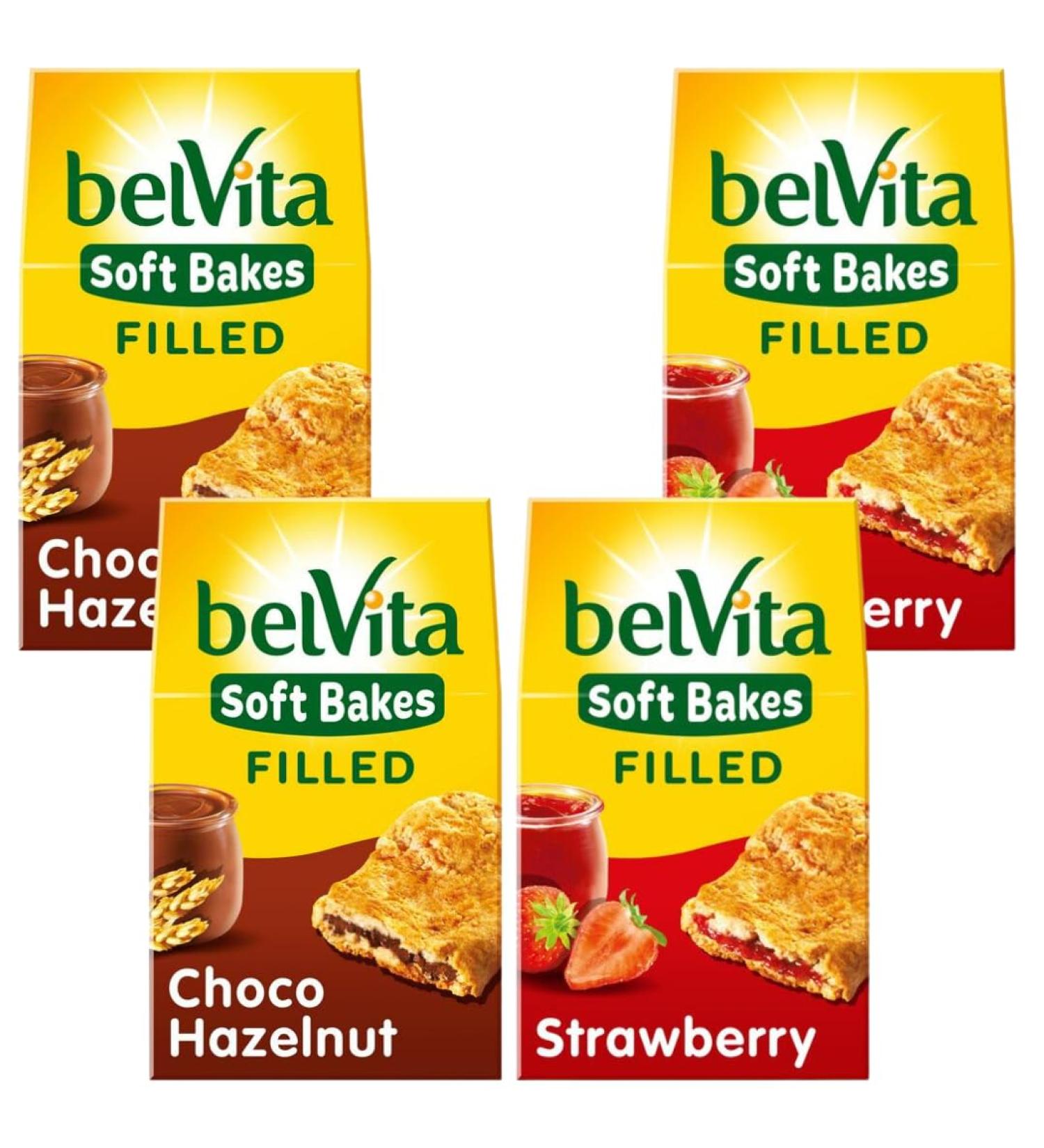 Breakfast Biscuit Bundle with Belvita Soft Filled Chocolate Hazelnut Bars 250g x2 and Soft Filled Strawberry Bars 250g x2 (4 Pack) - Buy Online on GoSupps.com