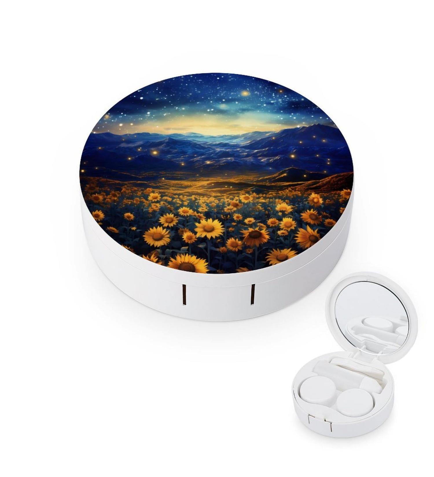 Sunflower Landscape Contact Lens Travel Kit - Portable & Cute Contact Box with Mirror for Outdoor Use - Buy Online on GoSupps.com