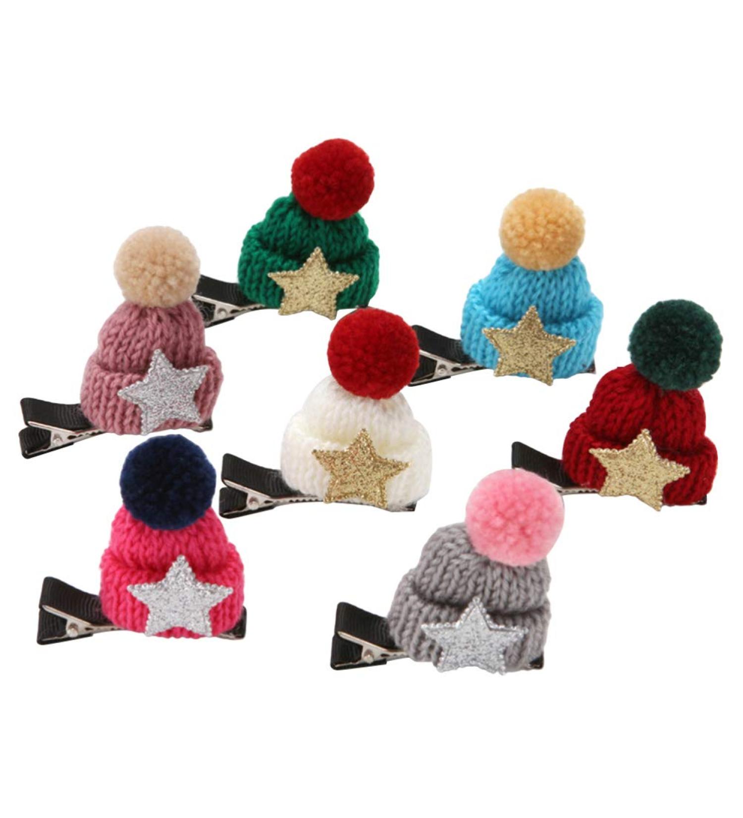 Beaupretty Mini Knitted Hat Hair Clips - 7pcs Christmas Pom Pom Ball Pins for Kids Girls & Dogs - Buy Online on GoSupps.com