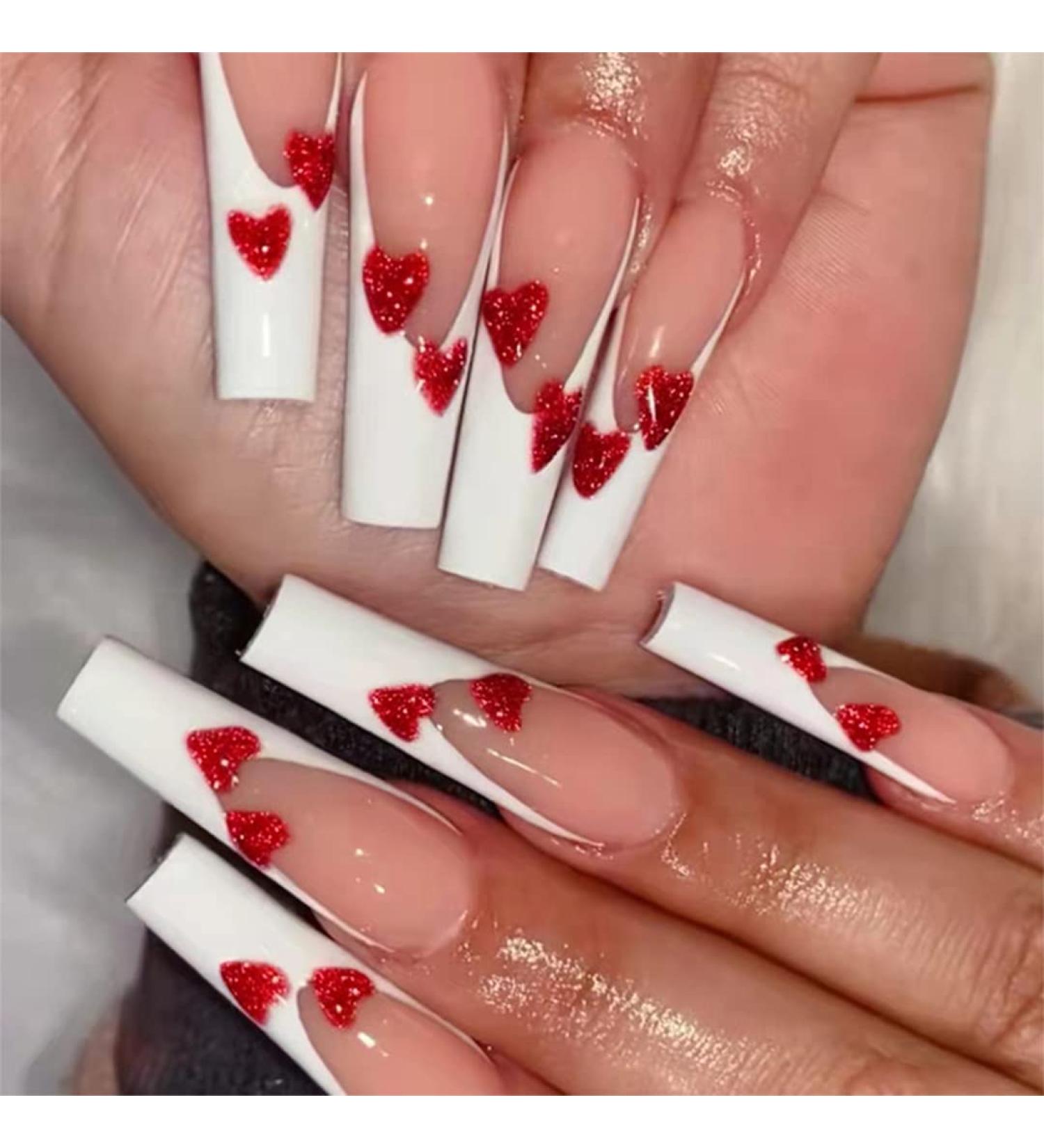 Sethexy Long Coffin False Nails - 24PCS Crystal Sparkle Acrylic Press-On French Art Nails for Women & Girls - Buy Online on GoSupps.com