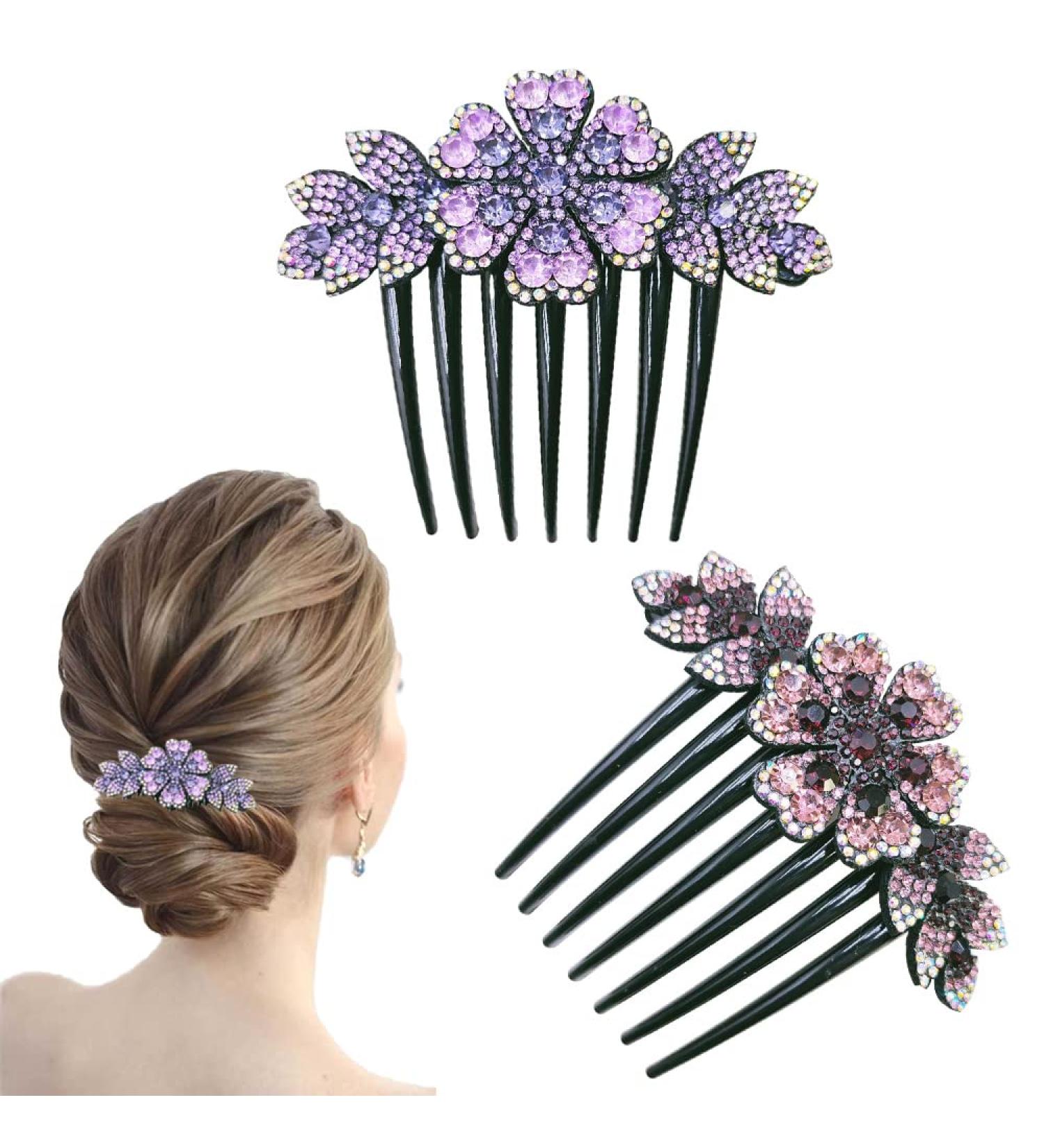 Vintage Flower Rhinestone Hair Combs Clip Set for Women - Wedding Party Hair Accessories - Buy Online on GoSupps.com