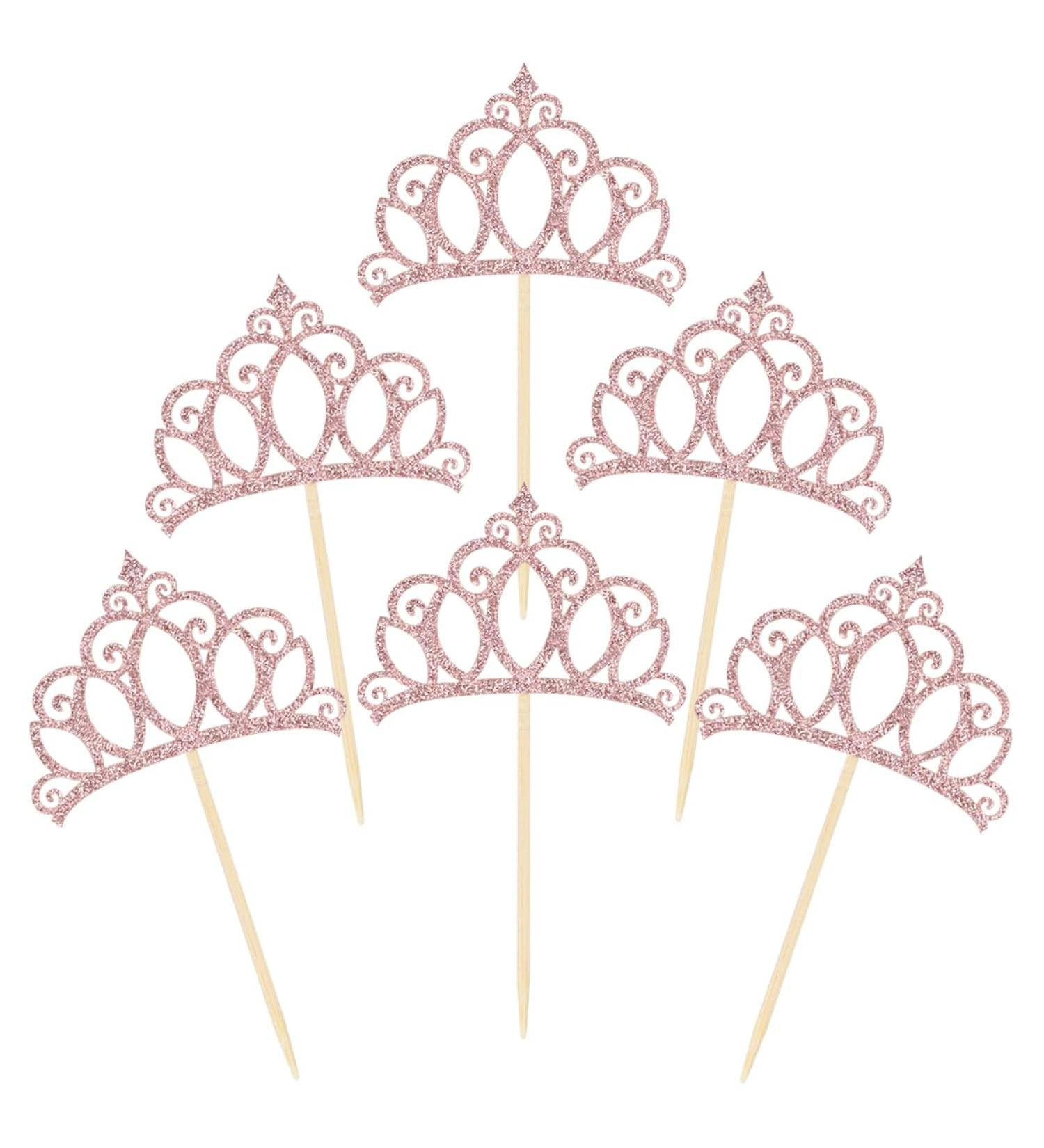 Donoter 48 Pieces Rose Gold Glitter Princess Crown Cupcake Toppers Picks for Birthday Baby Shower Party Cake Decorations - Buy Online on GoSupps.com