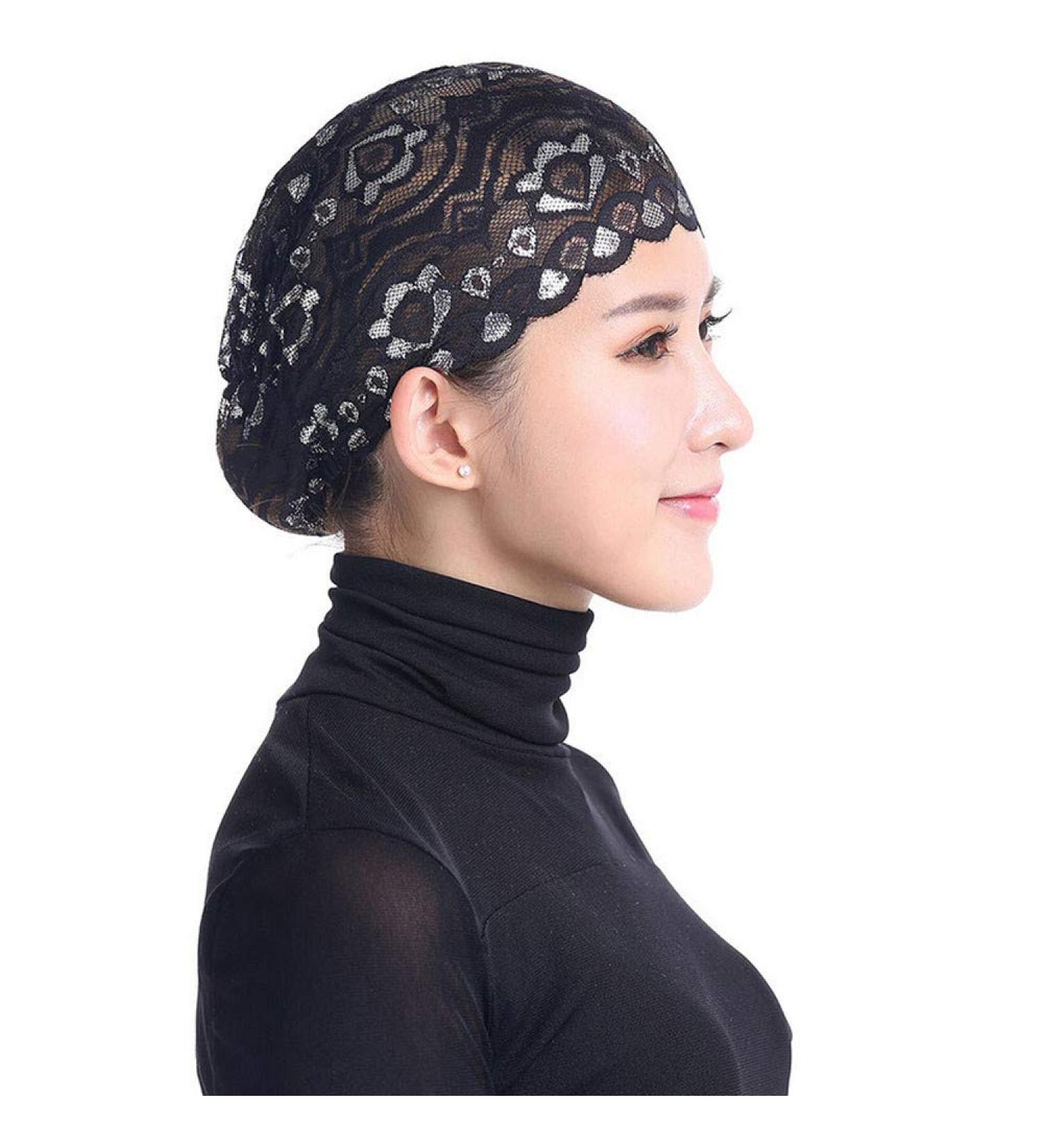 Women Hijab Hat Lace Underscarf Head Islamic Cover Bonnet Cap Scarf Muslim Baseball Cap Charms Black One Size