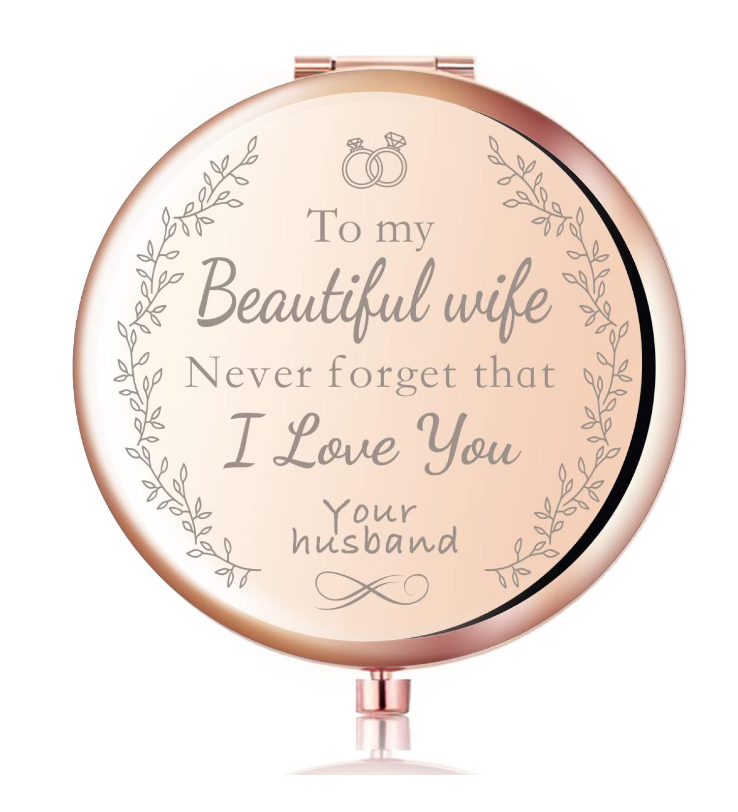 z-crange to My Beautiful Wife Never Forget That I Love You Rose Gold Compact Mirror for Wife Unique Mother's Day Birthday Wedding Keepsake Gift for Wife from Husband - Buy Online on GoSupps.com