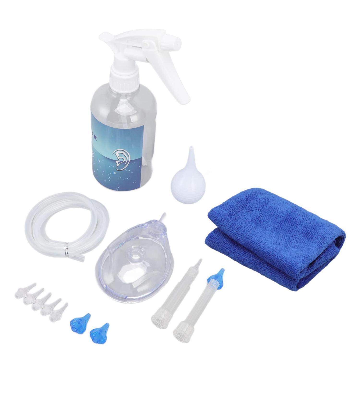 Ear Washer Bottle System - 6 Transparent Tips, 1.2m Silicone Tube, 500ml - Safe & Easy Ear Cleaning Kit for Adults - Includes Ear Muff - Home Use - Buy Online on GoSupps.com