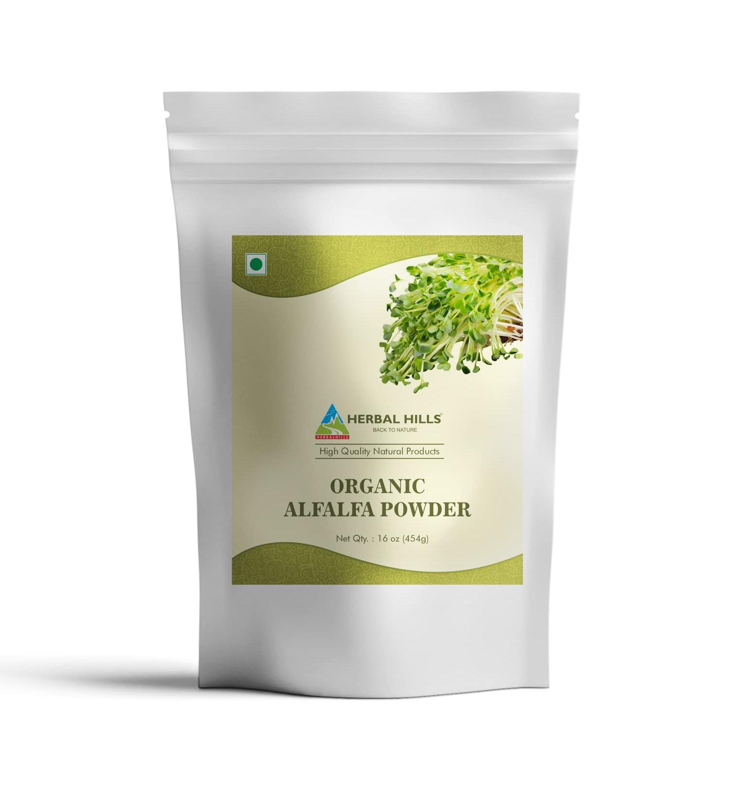 Herbal Hills Organic Alfalfa Powder | 16 oz (454g) | Green Superfood Dried Whole Young Leaves | Pack of 1 - Buy Online on GoSupps.com
