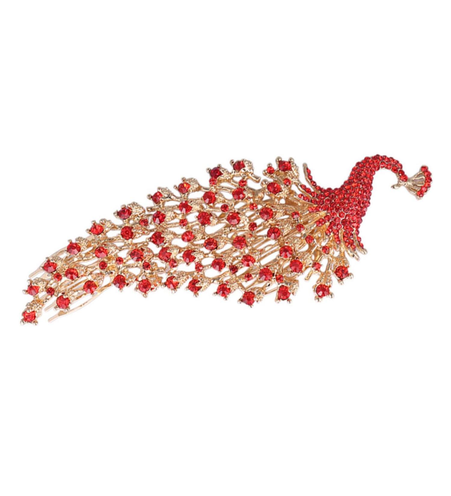 DOITOOL Peacock Crown Hair Comb Women Hair Accessories Pearl Hair Accessories Wedding Hair Jewelry Hair Accessories for Women Wedding Hair Combs Red Bride Rhinestone Alloy - Buy Online on GoSupps.com