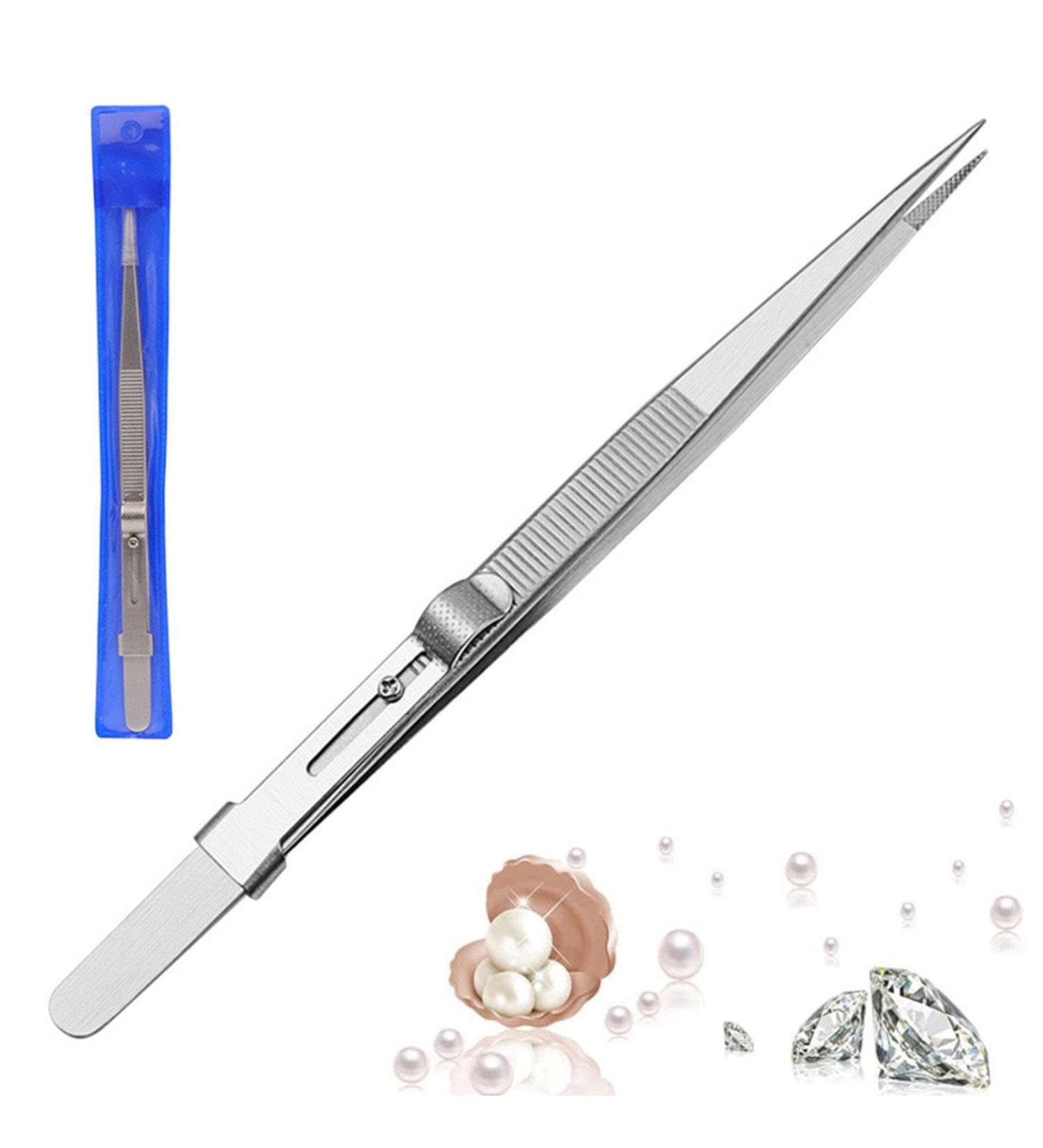 Stainless Steel Precision Tweezers 6.4 Inch Anti Static Tweezers Straight/Curved Tweezers with Sliding Lock Design Stainless Steel Tweezers for Electronics Laboratory Work and Jewelry Making - Buy Online on GoSupps.com