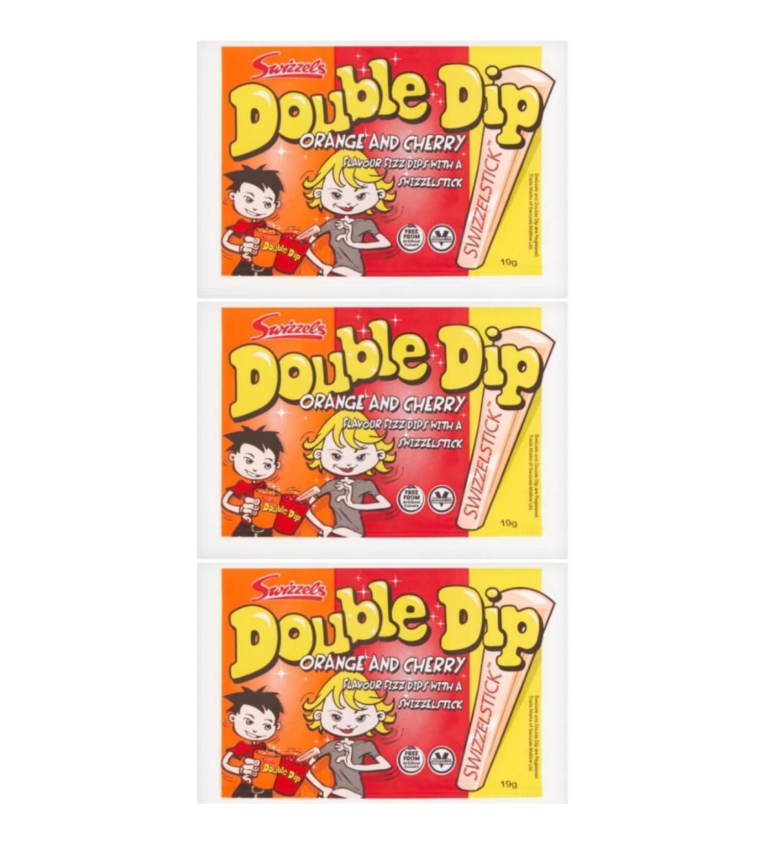 Double Dip Sweets - 3 x 19g Packs Orange and Cherry Sherbet with Candy Stick Dips - Party Filler Sweets Candy Wedding Retro Party Birthday - Buy Online on GoSupps.com