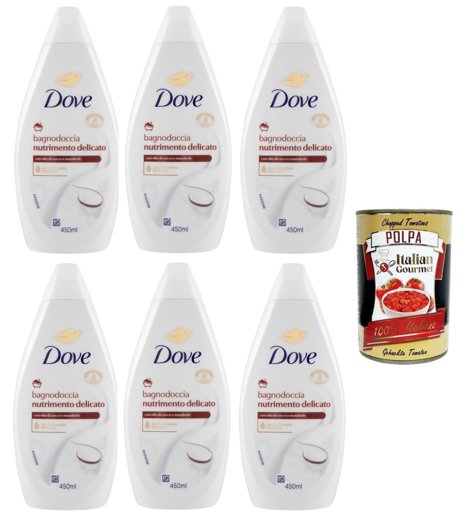  Italian Gourmet E.R. Dove Bagnodoccia Nutriento Delicato Coconut and Almond Oil Soft and Nourishing Bath Foaming Bath Bath 6 x 450 ml + Italian Gourmet Polpa 400 g - Buy Online on GoSupps.com