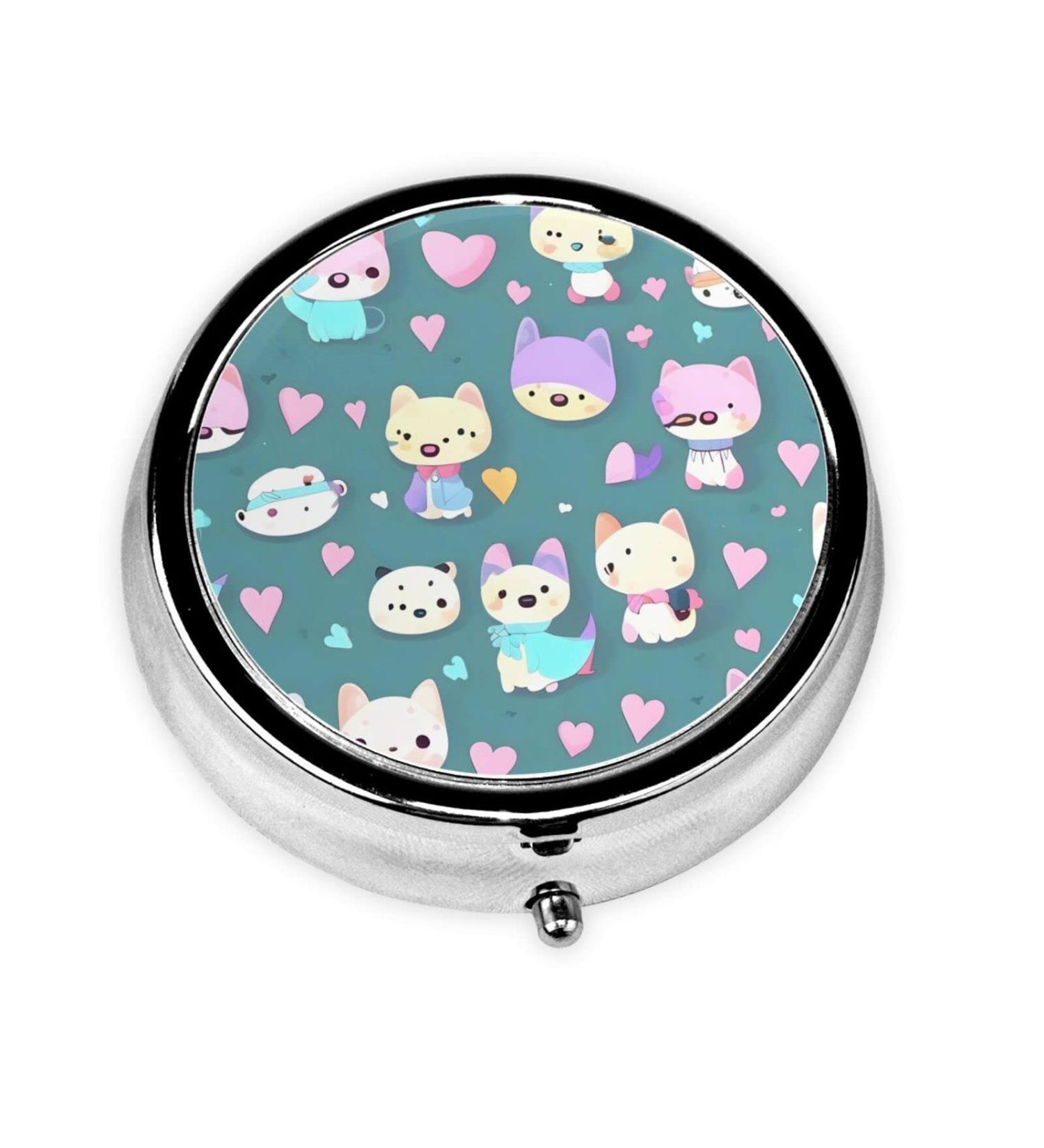 Cute Little Fox Round Pill Box | 3-Compartment Portable Organizer for Travel & Purse - Buy Online on GoSupps.com
