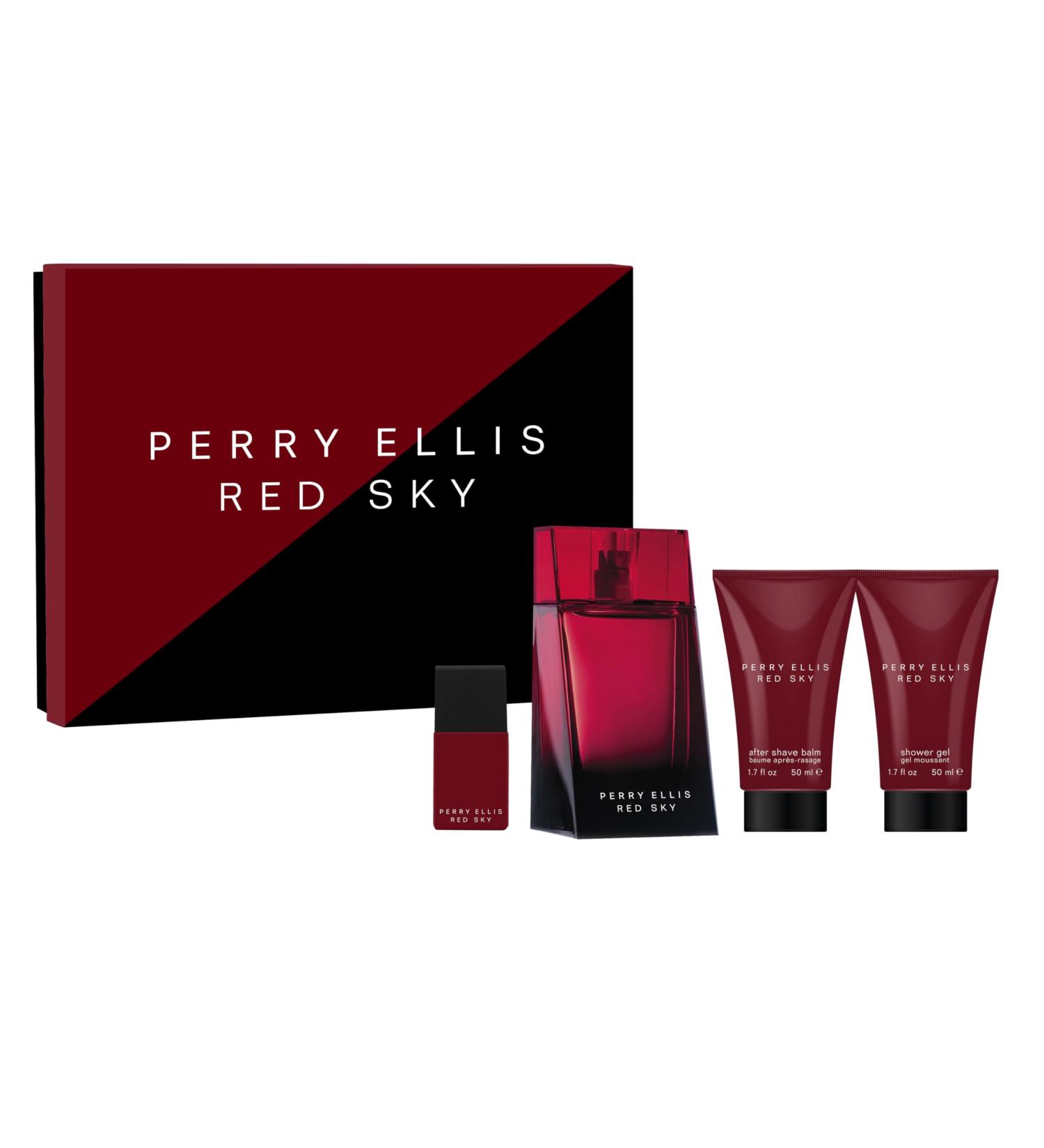 Perry Ellis Red Sky 4-Piece Gift Set - eau de toilette aftershave shower gel EDT travel spray - bergamot cardamom juniper lavender rosemary nutmeg cedarwood tonka bean vetiver - Buy Online on GoSupps.com