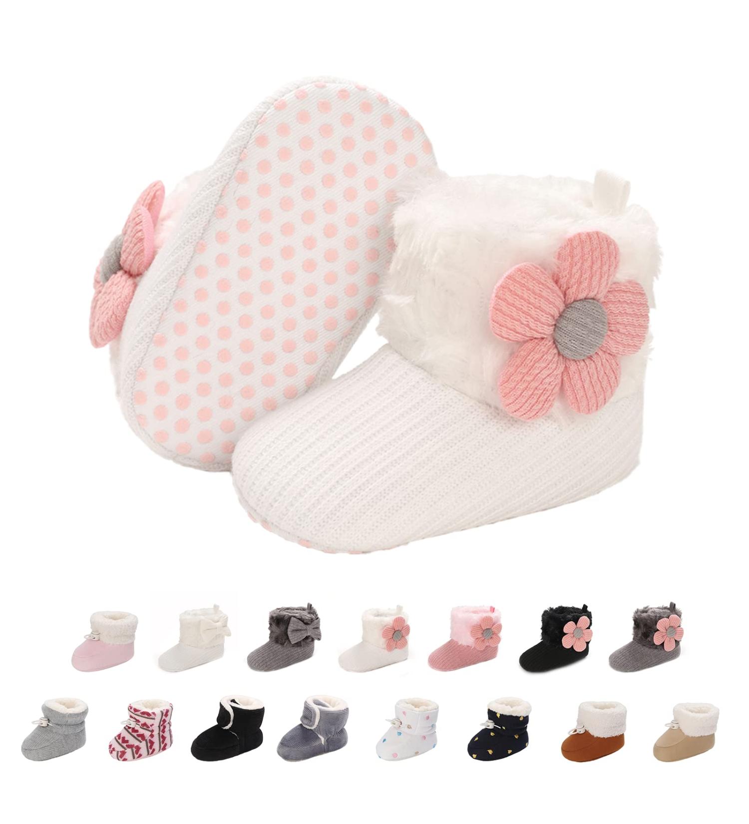 Spring Baby Winter Fleece Booties | Non-Slip Soft Sole Shoes for Boys & Girls 12-18 Months - White - Buy Online on GoSupps.com