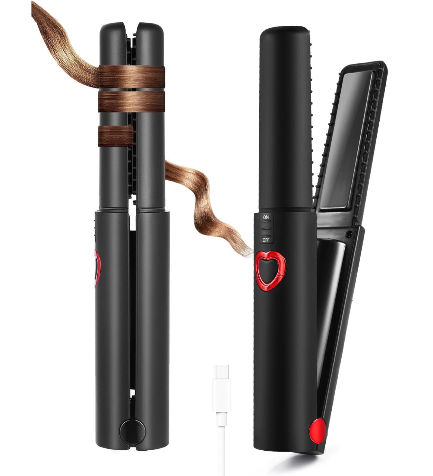 JMFONE Cordless Portable Hair Straightener - Mini 2 in 1 Flat Iron & Curler USB-C Rechargeable Quick Heat Travel Size for Thin Hair - Buy Internationally - Buy Online on GoSupps.com