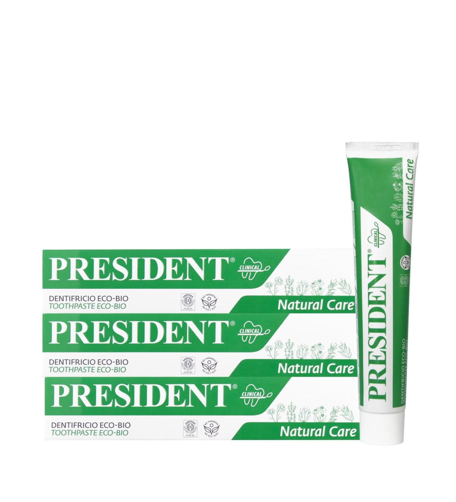  President President KIT 3 ECO-BIO TOOTHPASTE. Menthol-free and fluoride-free. Total natural protection for teeth and gums. Soothing natural antibacterial action. 3 x 75 ml - Buy Online on GoSupps.com