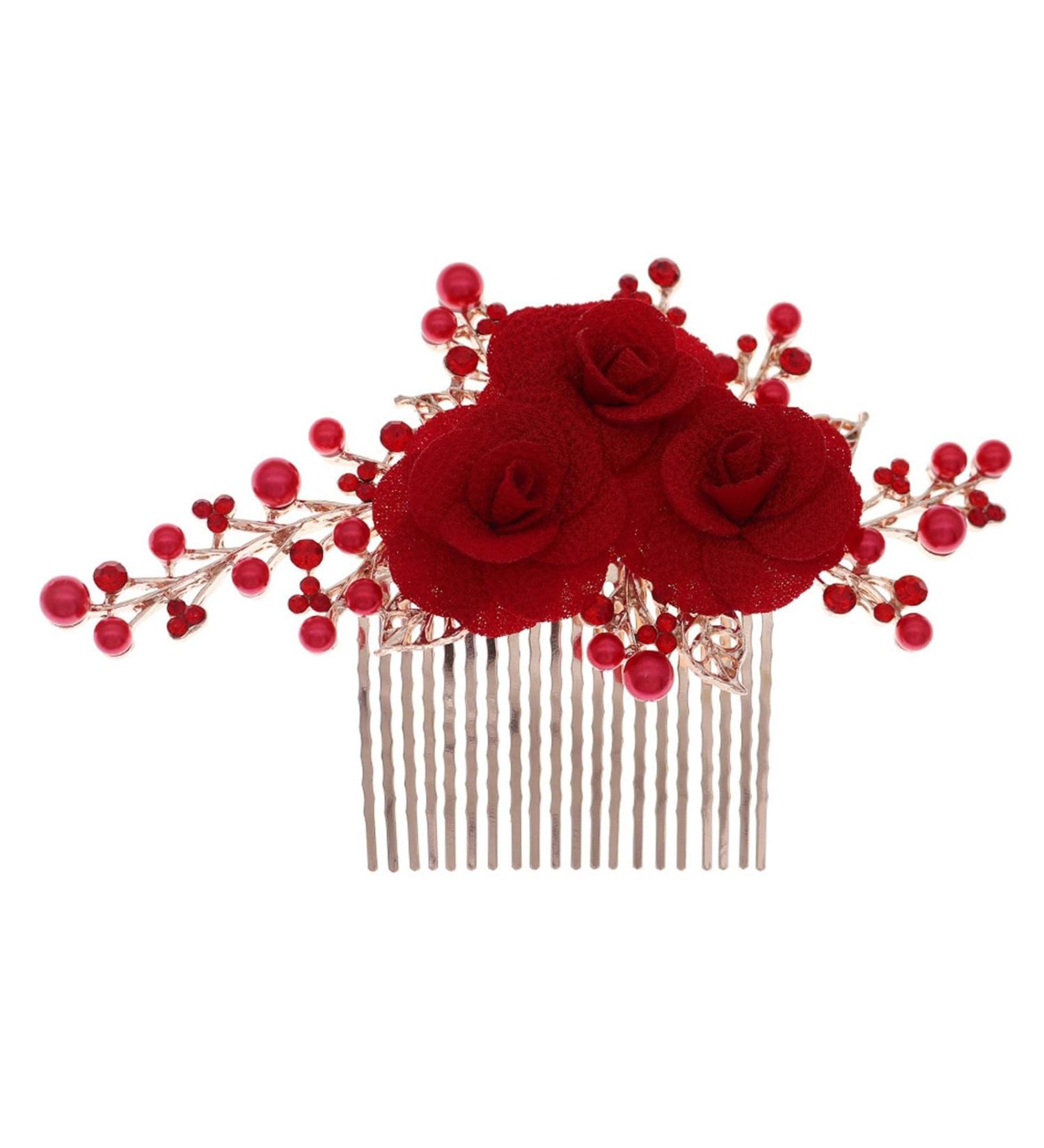 Bridal Wedding Hair Comb Bridal Hair Rhinestone Hair Comb Wedding Insert Comb for Women and Girls 15x10cm Red - Buy Online on GoSupps.com