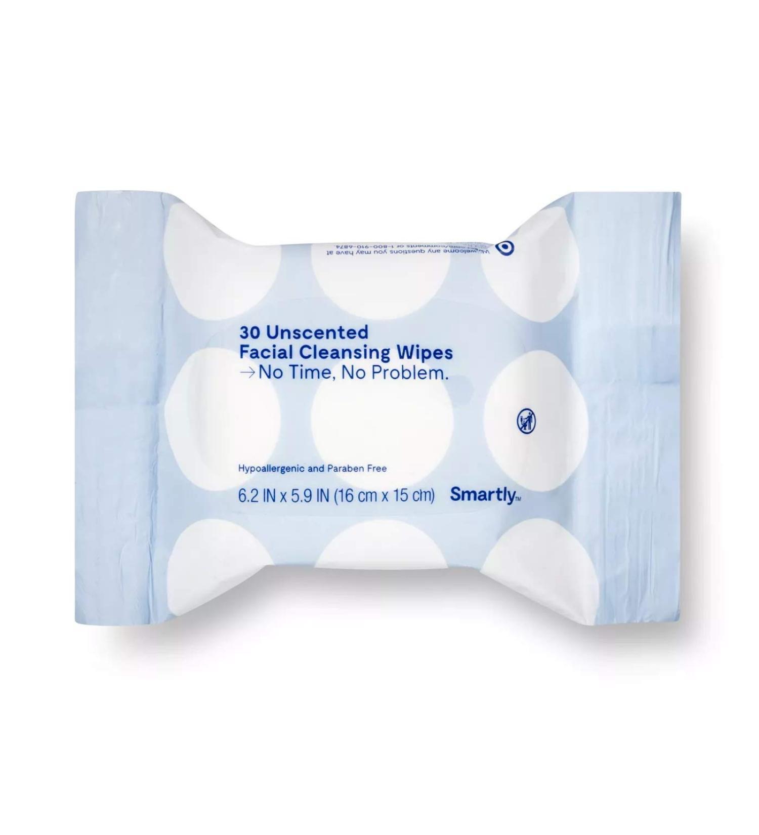 Unscented Facial Cleansing Wipes | Hypoallergenic & Paraben Free - 30 Count (Pack of 2)