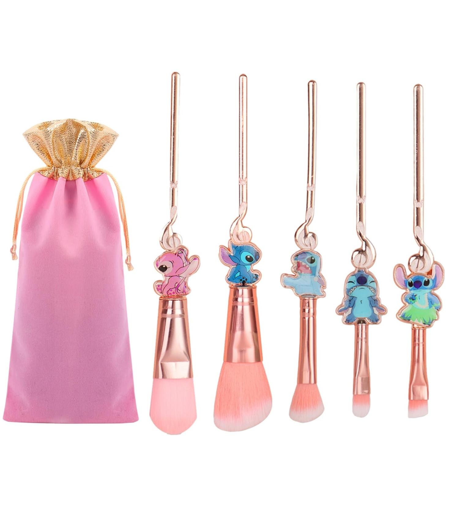 Boyigog 5Pcs Stitch Makeup Brushes with Storage Bag - Portable Brush Set for Powder, Eyeshadow, Blushes & Lips - Lovely Stitch Theme Gift for Girls & Women - Buy Online on GoSupps.com