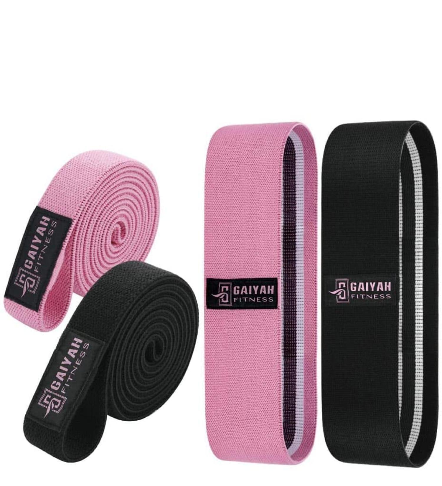 GAIYAH FITNESS Long Fabric Resistance Bands Set for Women - Pink/Black-2 - Buy Online on GoSupps.com