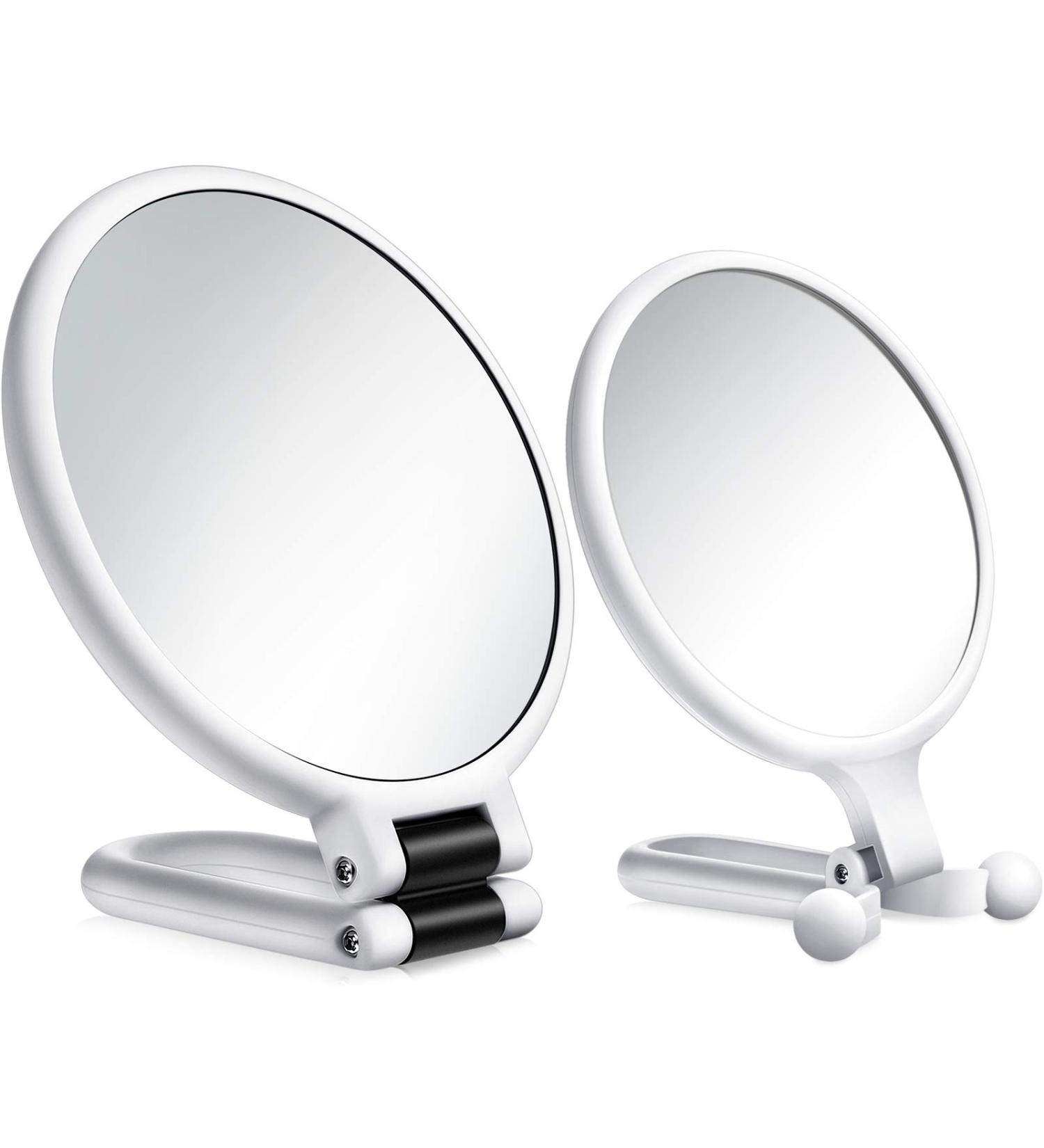 Willbond 2-Piece Magnifying Handheld and Travel Makeup Mirror Set - Double Sided Pedestal Mirror with 15x and 10x Magnification - White - Buy Online on GoSupps.com