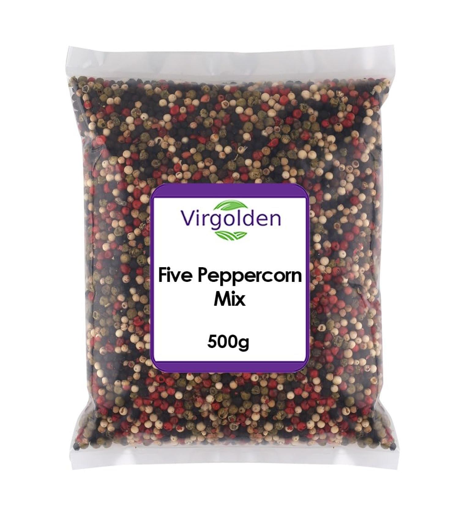 Five Peppercorn Mix 500g (Black peppercorns Allspice White Peppercorns Pink Peppercorns Green peppercorns) by Virgolden