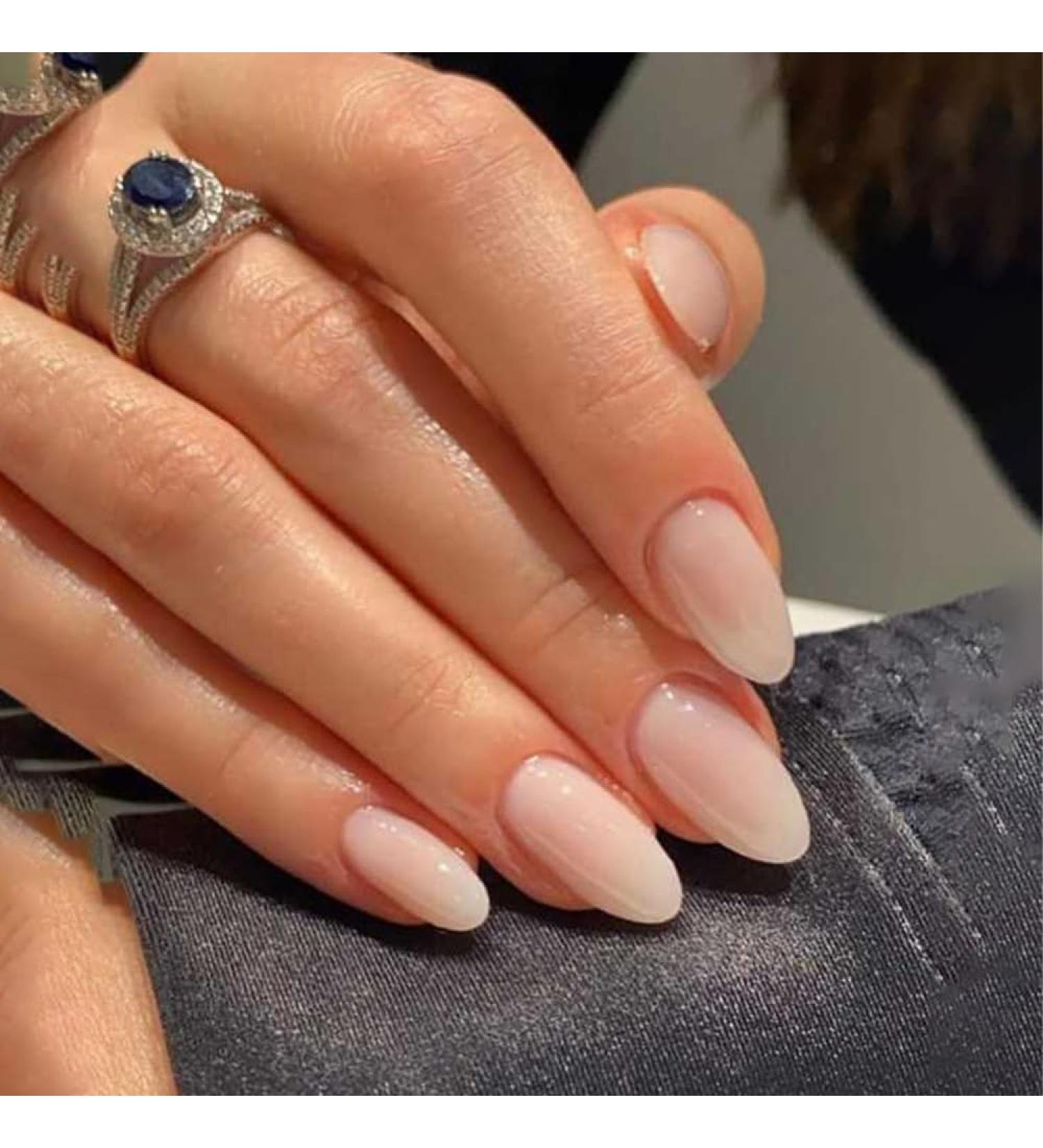 Shop Nude Almond Ombre Press on Nails - Short Medium Gradient Pink White Fake Nails for Weddings & Birthdays | AKT876Q - Buy Online on GoSupps.com