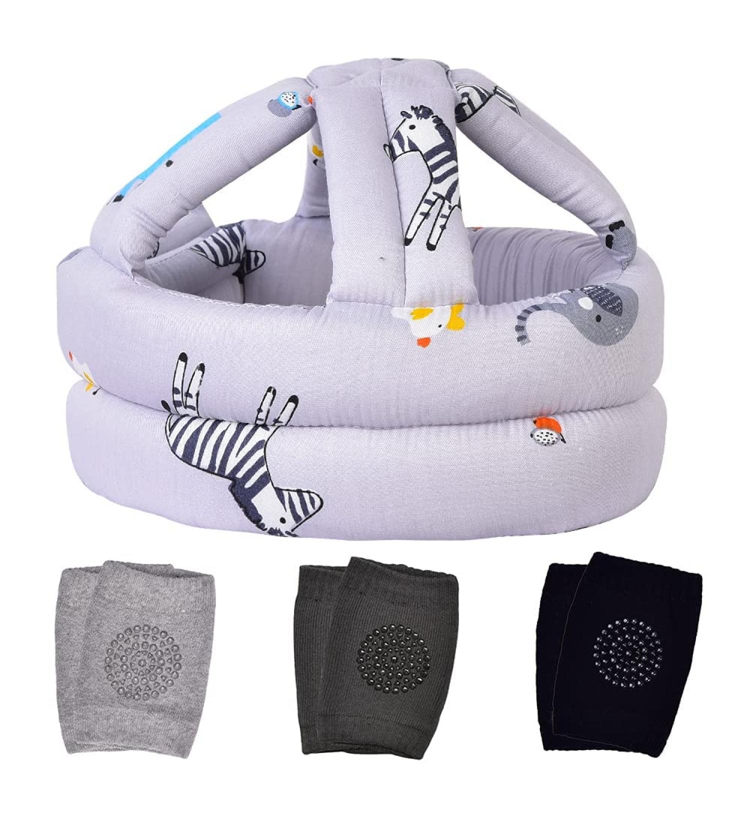 Baby Head Protector & Baby Knee Pads for Crawling Infant Safety Helmet & Walking Baby Helmet for Age 6-36 Months Grey Zoo(1+3) - Buy Online on GoSupps.com