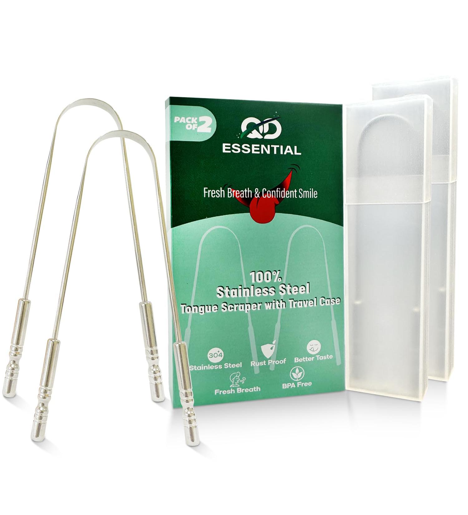 Buy Stainless Steel Tongue Scraper for Adults (2 Pack) - Travel Case Included | Improve Oral Hygiene & Freshen Breath | Essential Metal Tongue Cleaner - Buy Online on GoSupps.com