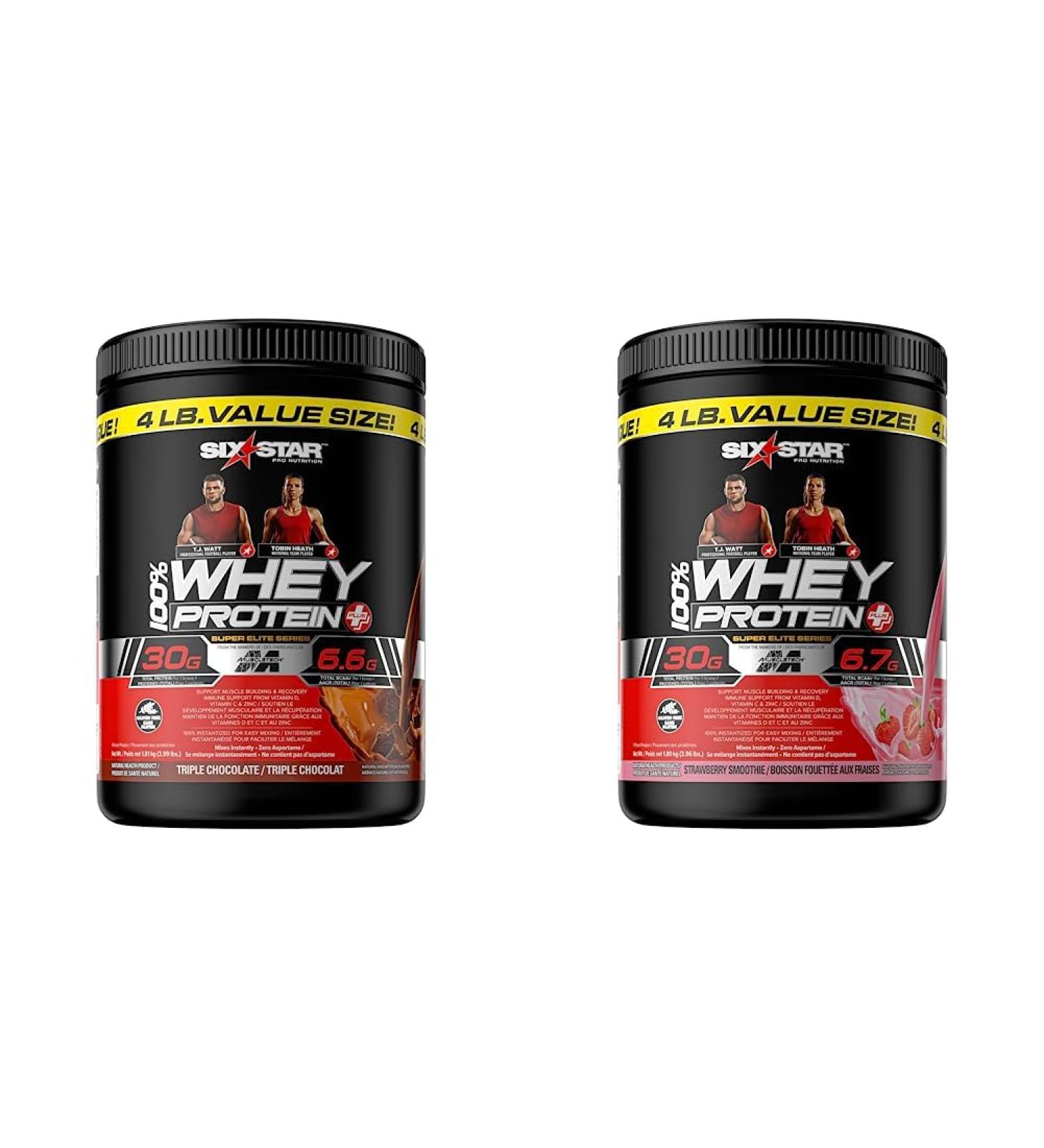 Whey Protein Powder | Six Star 100% Whey Protein Plus and Whey Protein Isolate & Peptides (Chocolate & Strawberry) 4 lbs each Triple Chocolate+ Strawberry 1.8 kg (Pack of 1) - Buy Online on GoSupps.com