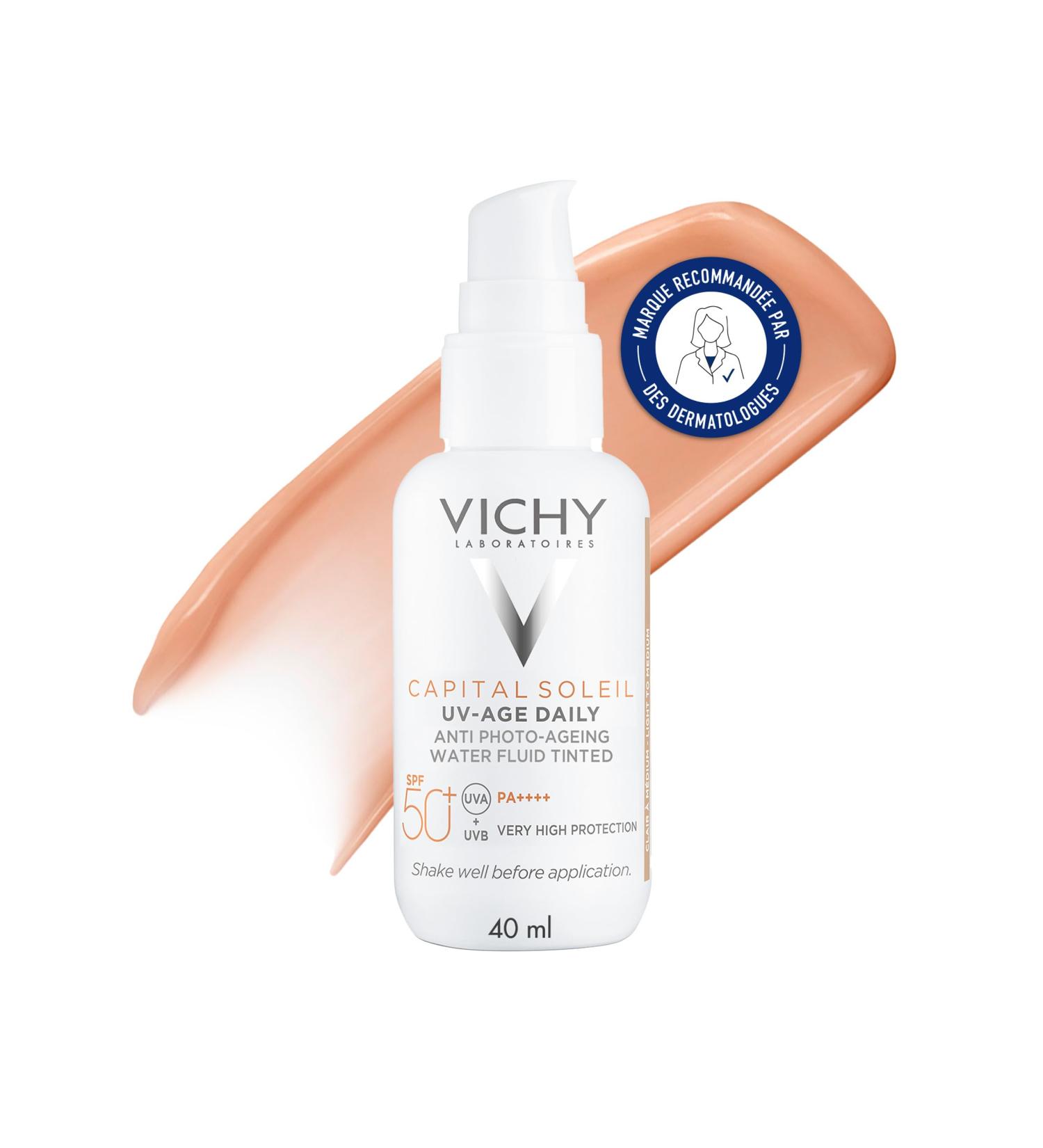 Vichy Capital Soleil Tinted Anti-Photoaging Fluid SPF50+ Protection & Anti-Aging Enriched with Peptides & Niacinamide For All Skin Types 40 ml - Buy Online on GoSupps.com