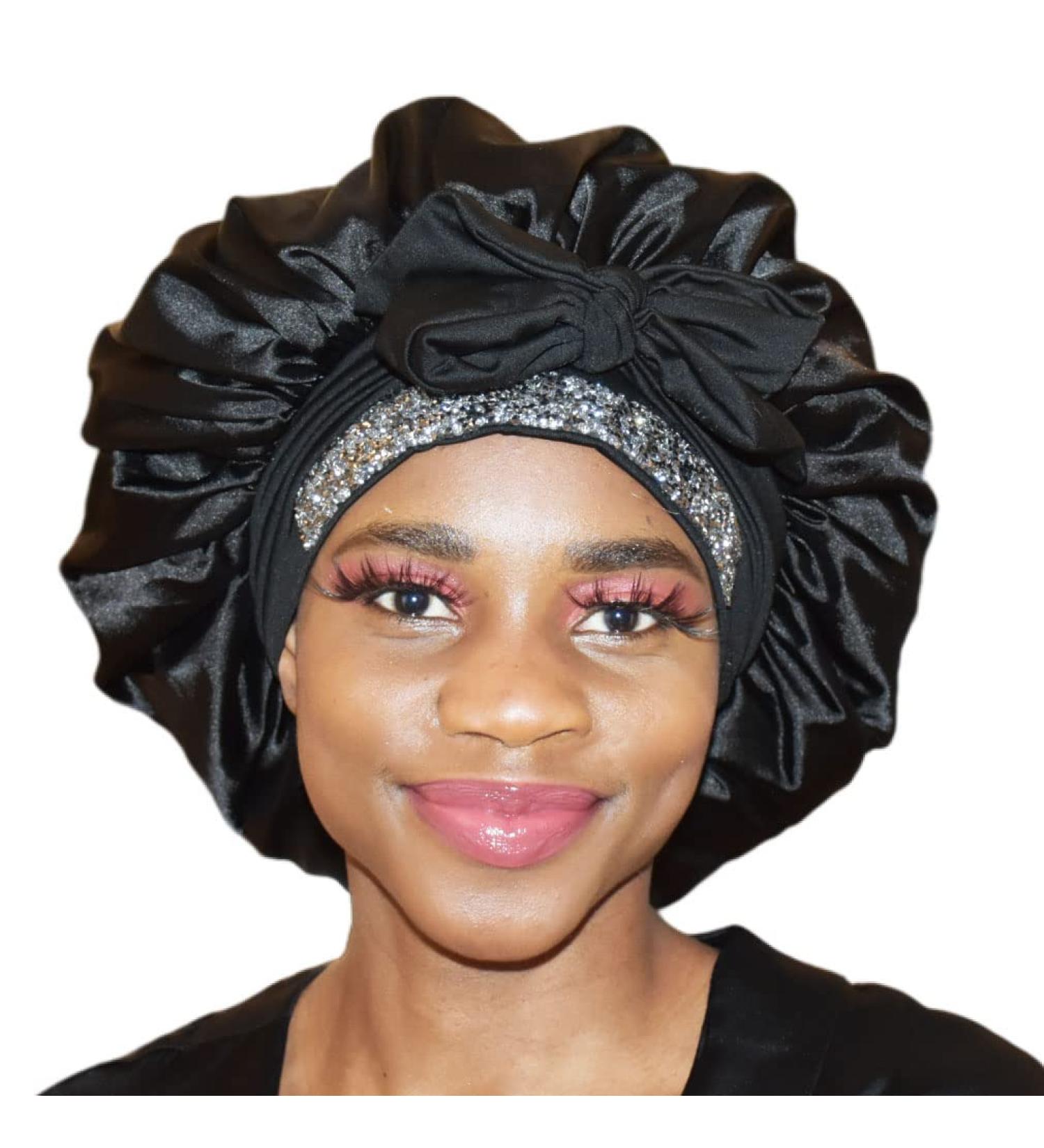 Queen Rhinestone Diamond Pink Jumbo Satin Bonnet for Women - Large Night Sleeping Cap for Long Curly Hair - Buy Online on GoSupps.com