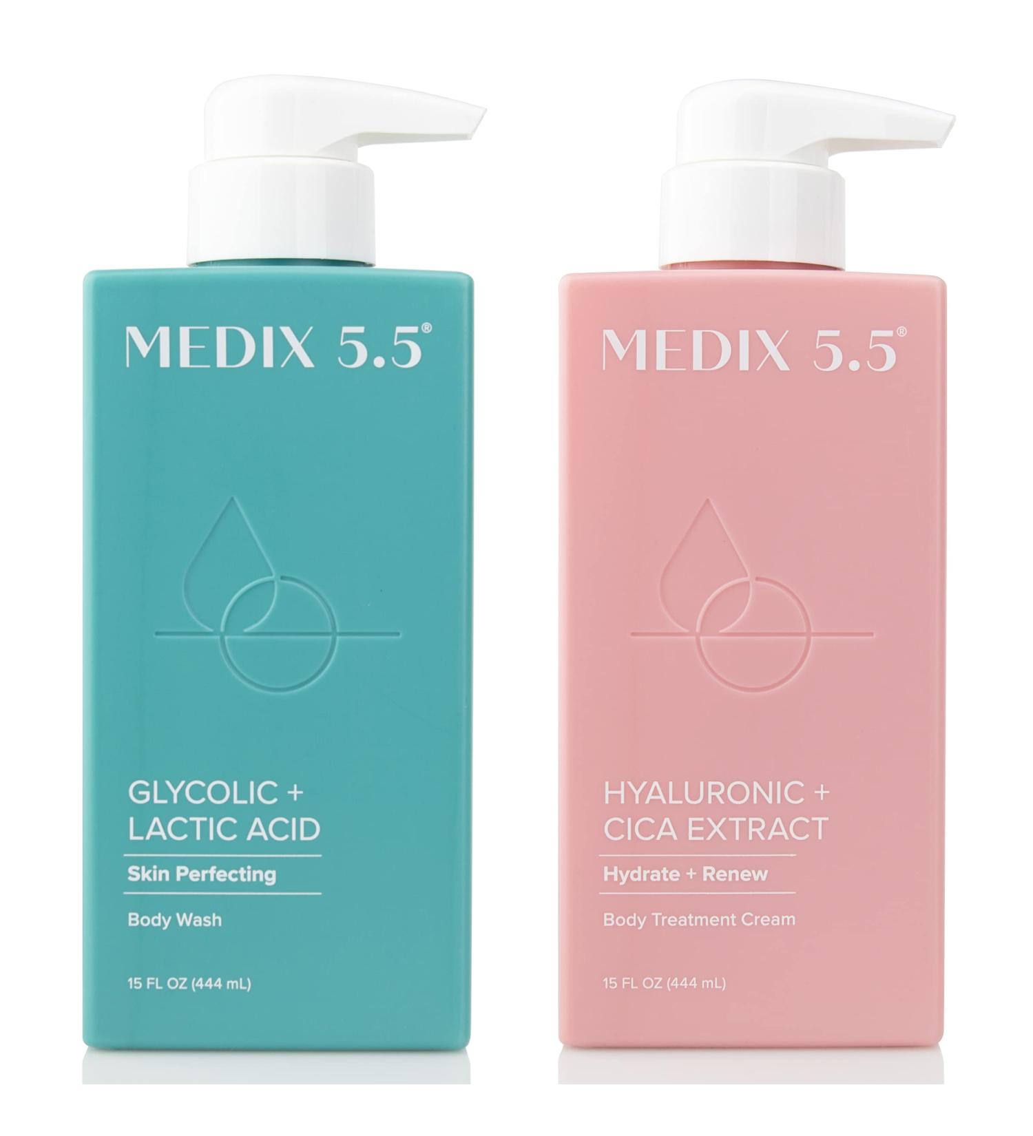 Medix 5.5 AHA Glycolic Acid Scrub & Hyaluronic Acid Moisturizing Cream 2PC Set | Exfoliating Face & Body Cleanser | Alpha Hydroxy Acid & Lactic Acid Skin Care - Buy Online on GoSupps.com