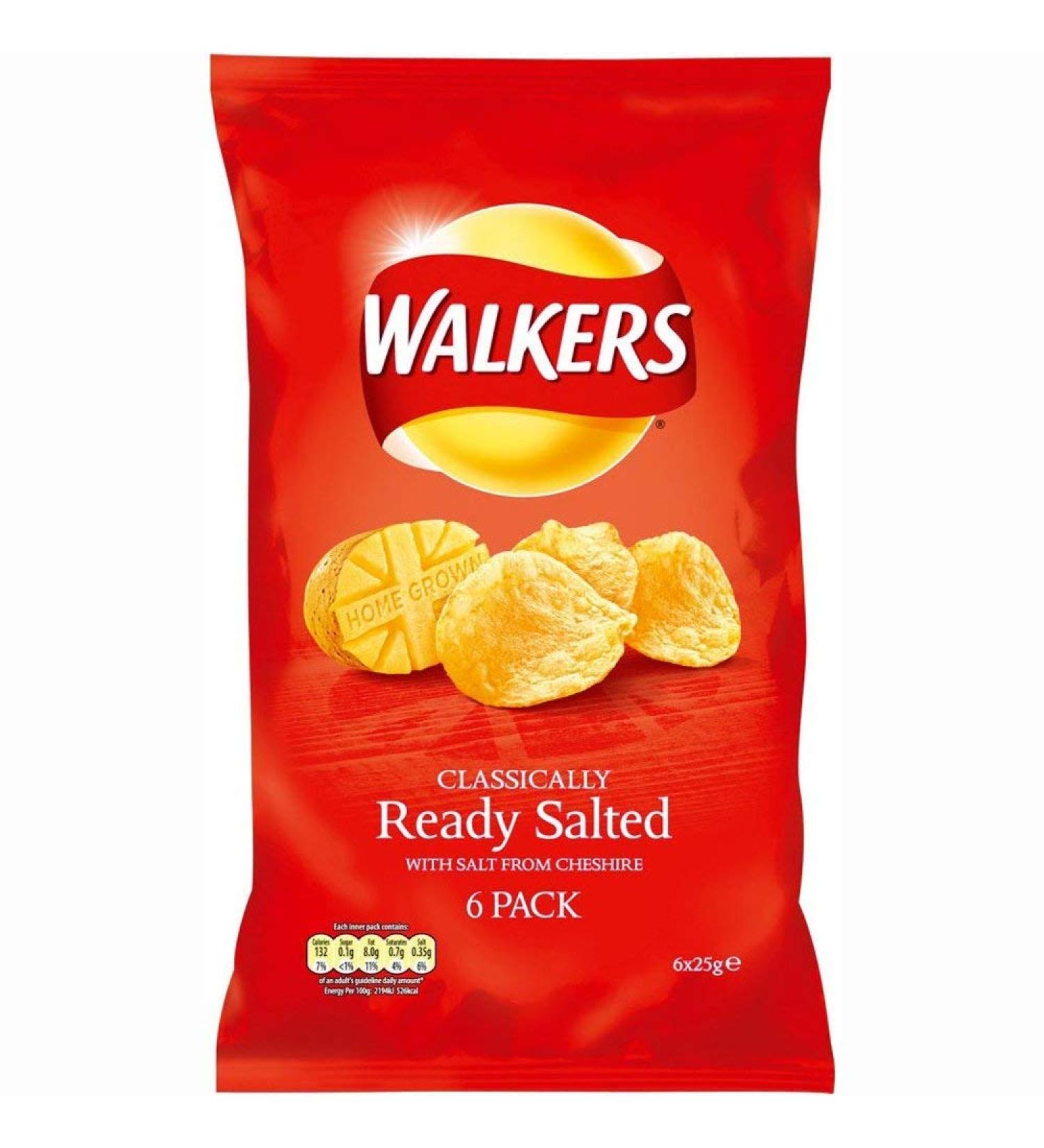 Walker's Walkers Walkers Pack of 6 ready-to-eat salted potato chips 25g