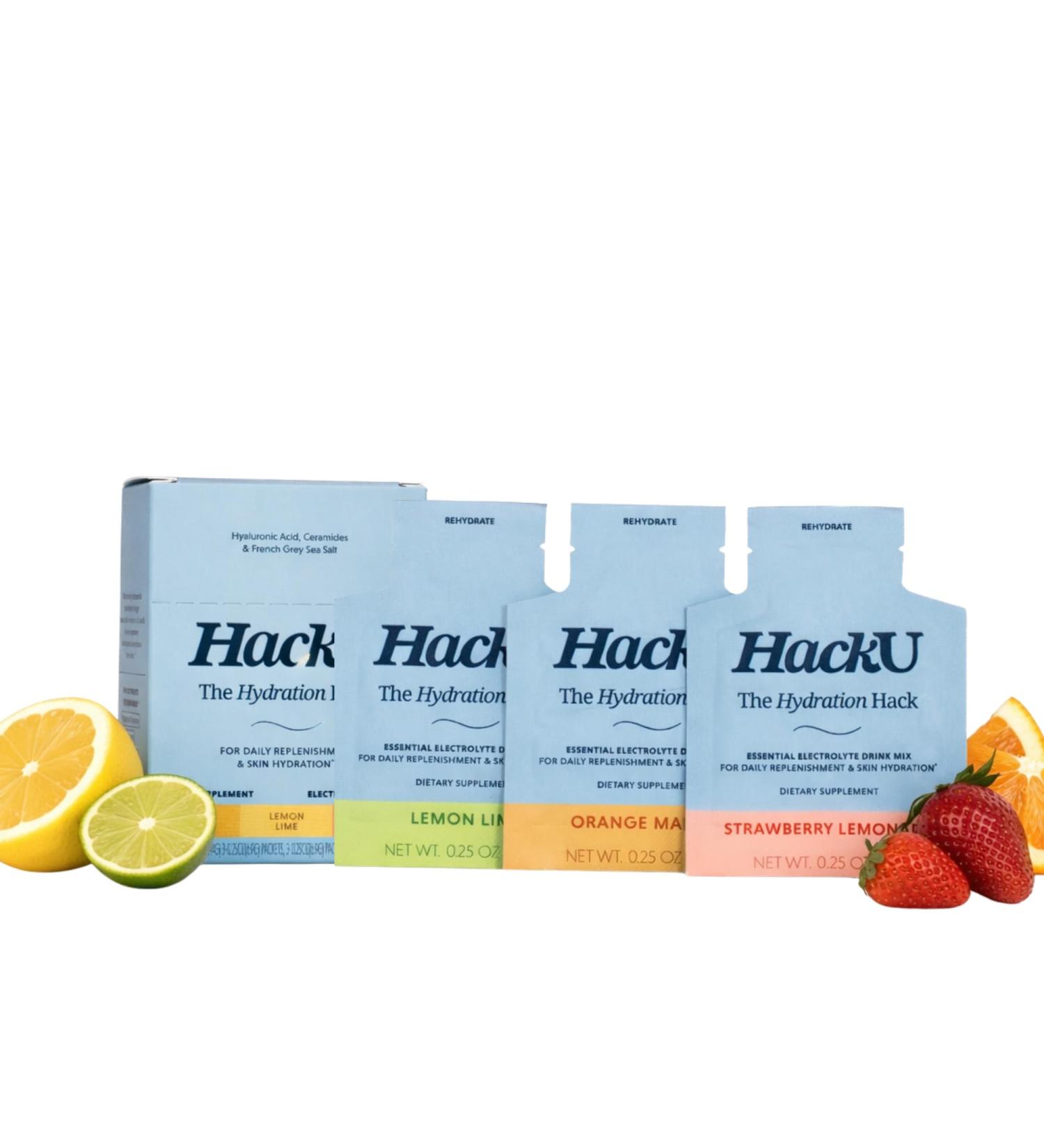 HackU Sugar-Free Electrolyte Packets for Body and Skin Hydration Support | Variety Pack | 10ct | Drink Mix Lemon Lime Orange Mango Strawberry Lemonade 0.25 Ounce (Pack of 10) - Buy Online on GoSupps.com