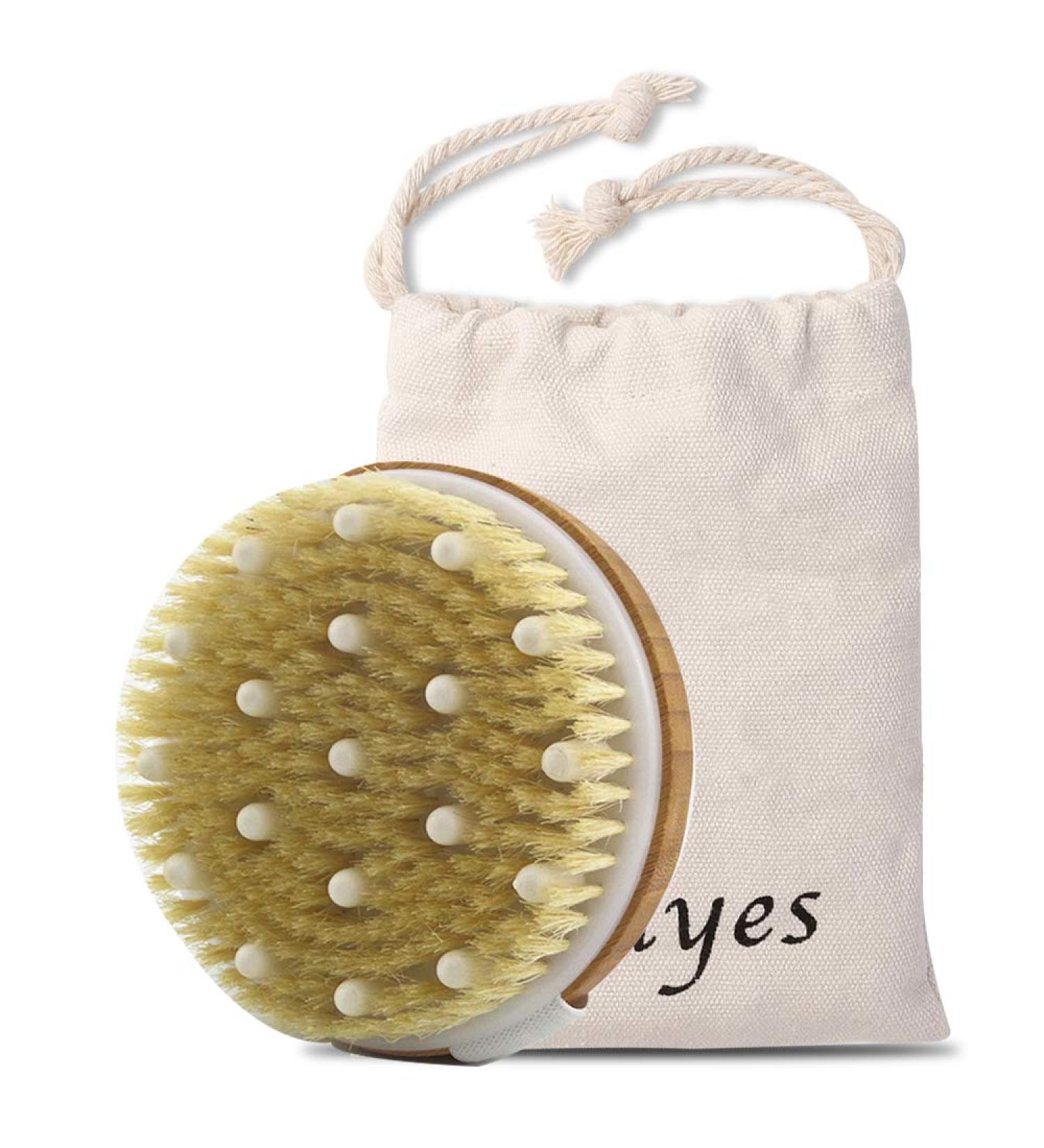 Ithyes Body Brush - Gentle Exfoliating Bath Brush for Smooth Skin, 100% Nature Boar Bristles, Bamboo Wood, Improve Blood Circulation, Wet & Dry, with Canvas Bag - Buy Online on GoSupps.com