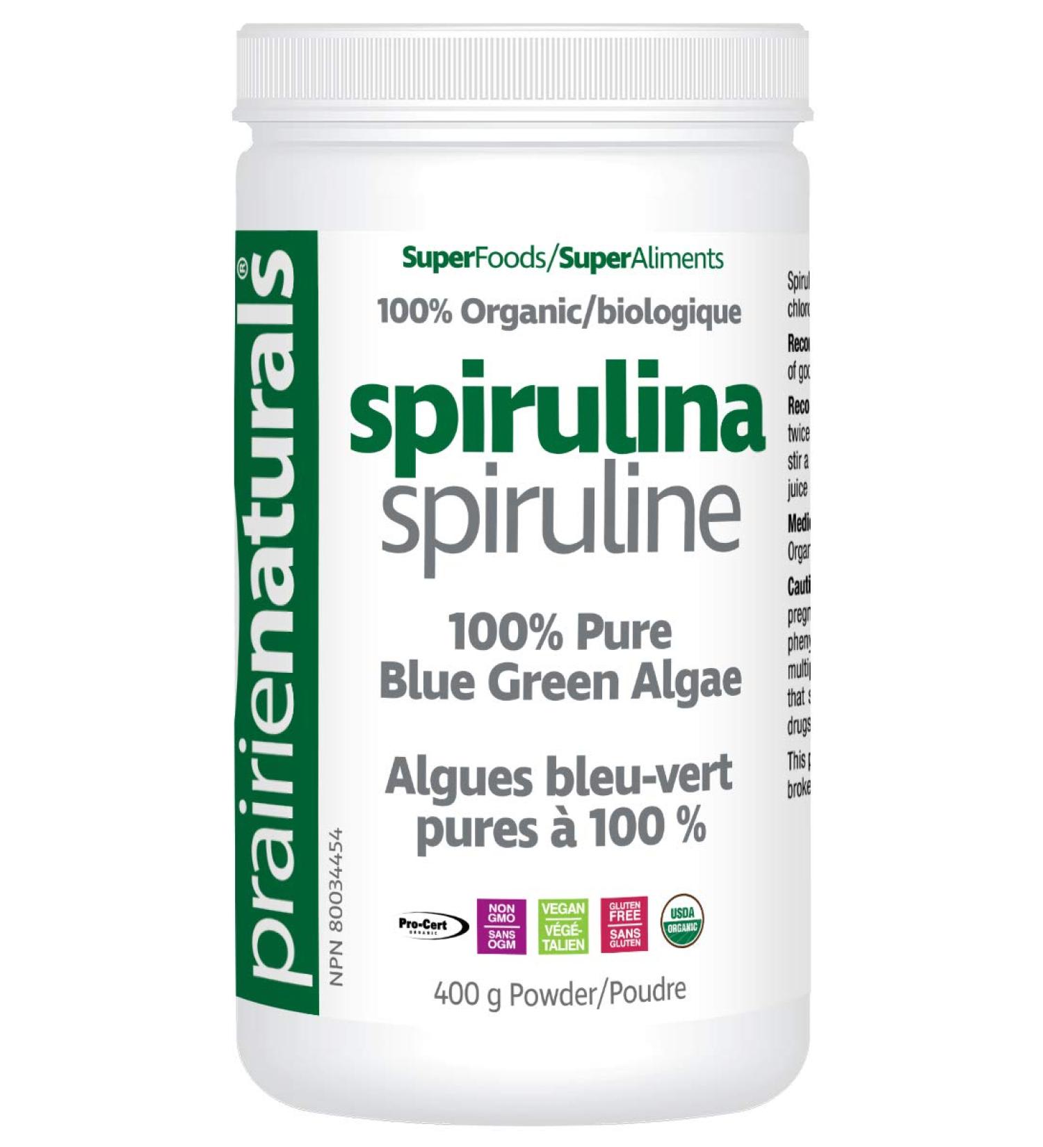 Prairie Naturals Organic Spirulina Blue Green Algae Powder - 400 Gram 400 g (Pack of 1) - Buy Online on GoSupps.com