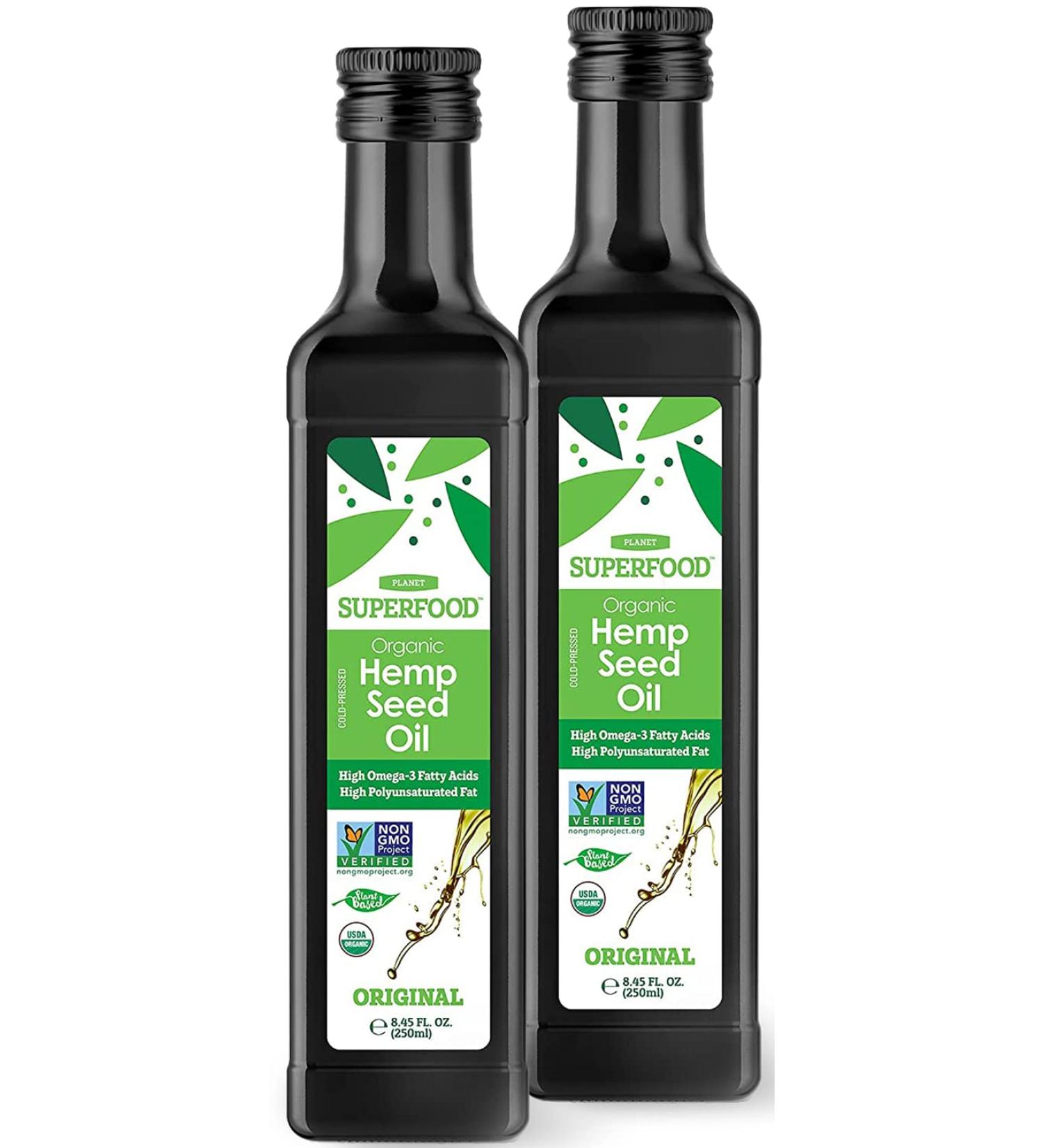Organic Cold-Pressed Hemp Seed Oil 16.9oz - USDA Certified, Non-GMO, Vegan, Keto, Gluten-Free - Rich in Omega 3 & 6 Fatty Acids - 2 x 8.45oz Glass Bottles - Buy Online on GoSupps.com