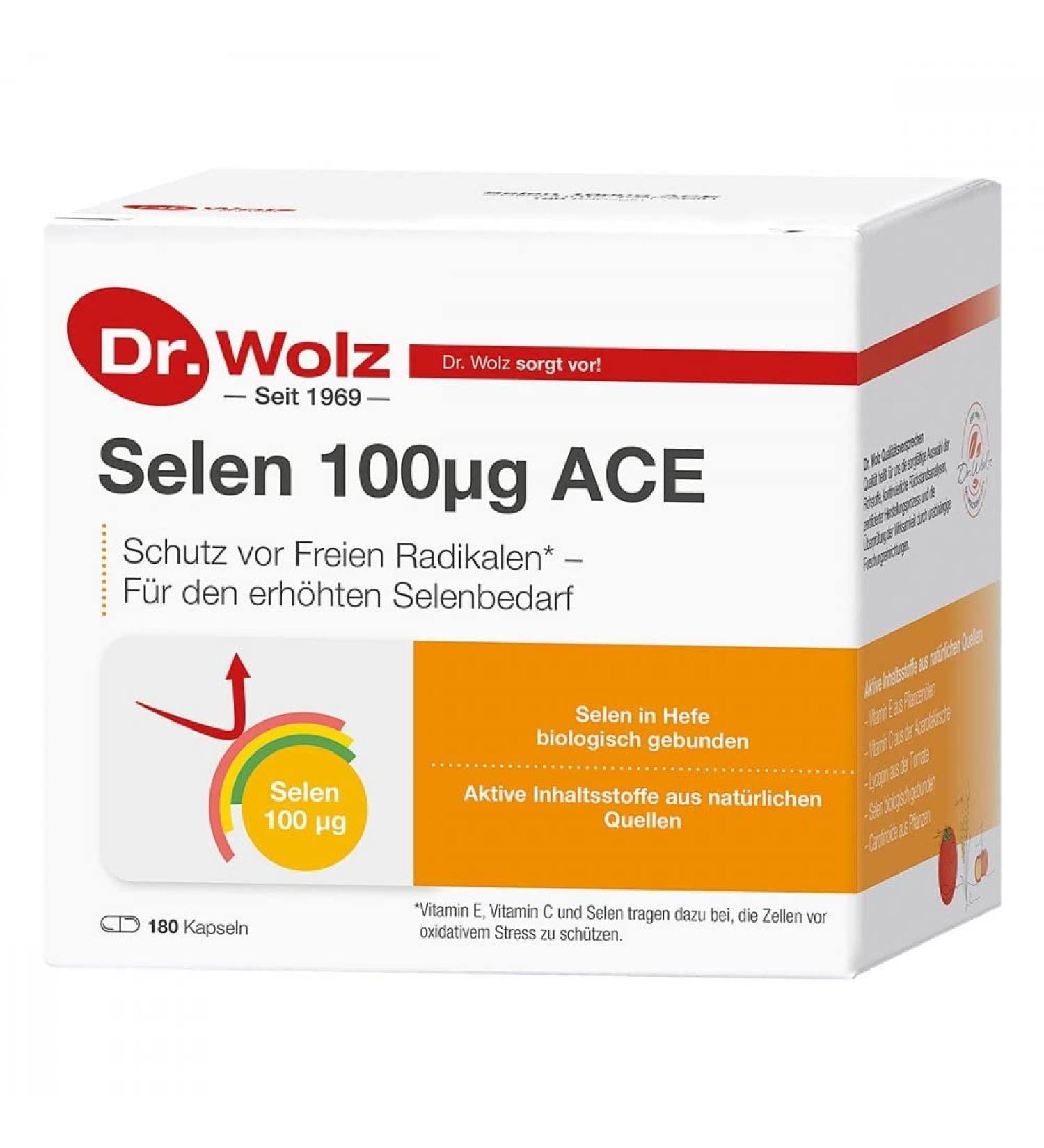 Selen ACE 100 g by Dr. Wolz - Selenium Capsules with Vitamins C & E for Cell Protection 180 Capsules (1 Pack) - International Shipping Available - Buy Online on GoSupps.com