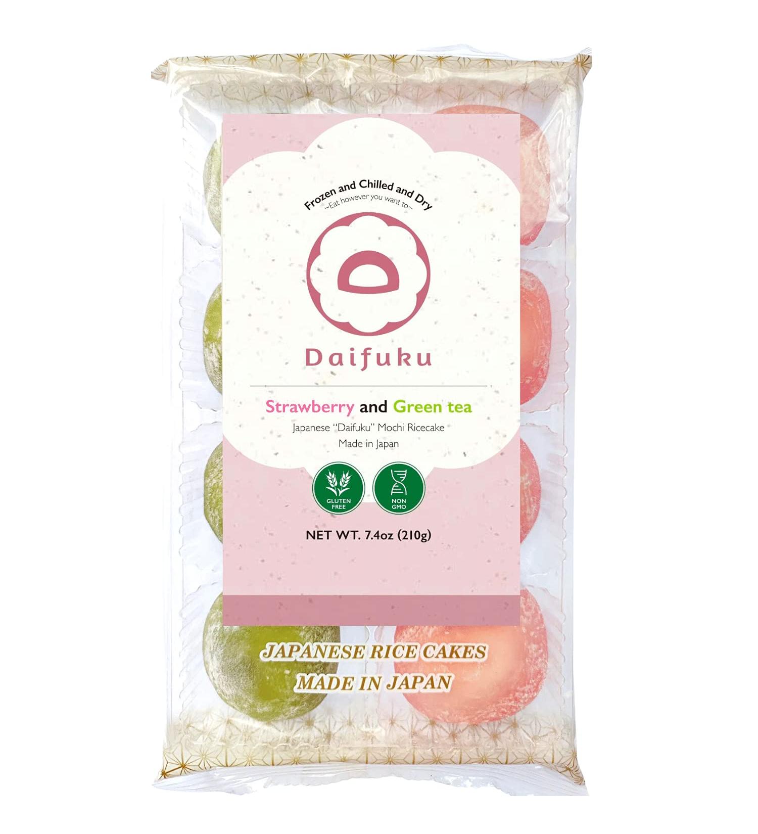 Japanese Daifuku Mochi Sweet Rice Cake with 3 Layers - Marshmallow Filling - 7.4oz (Strawberry and Green Tea Flavors) - Pack of 1 - Buy Online on GoSupps.com